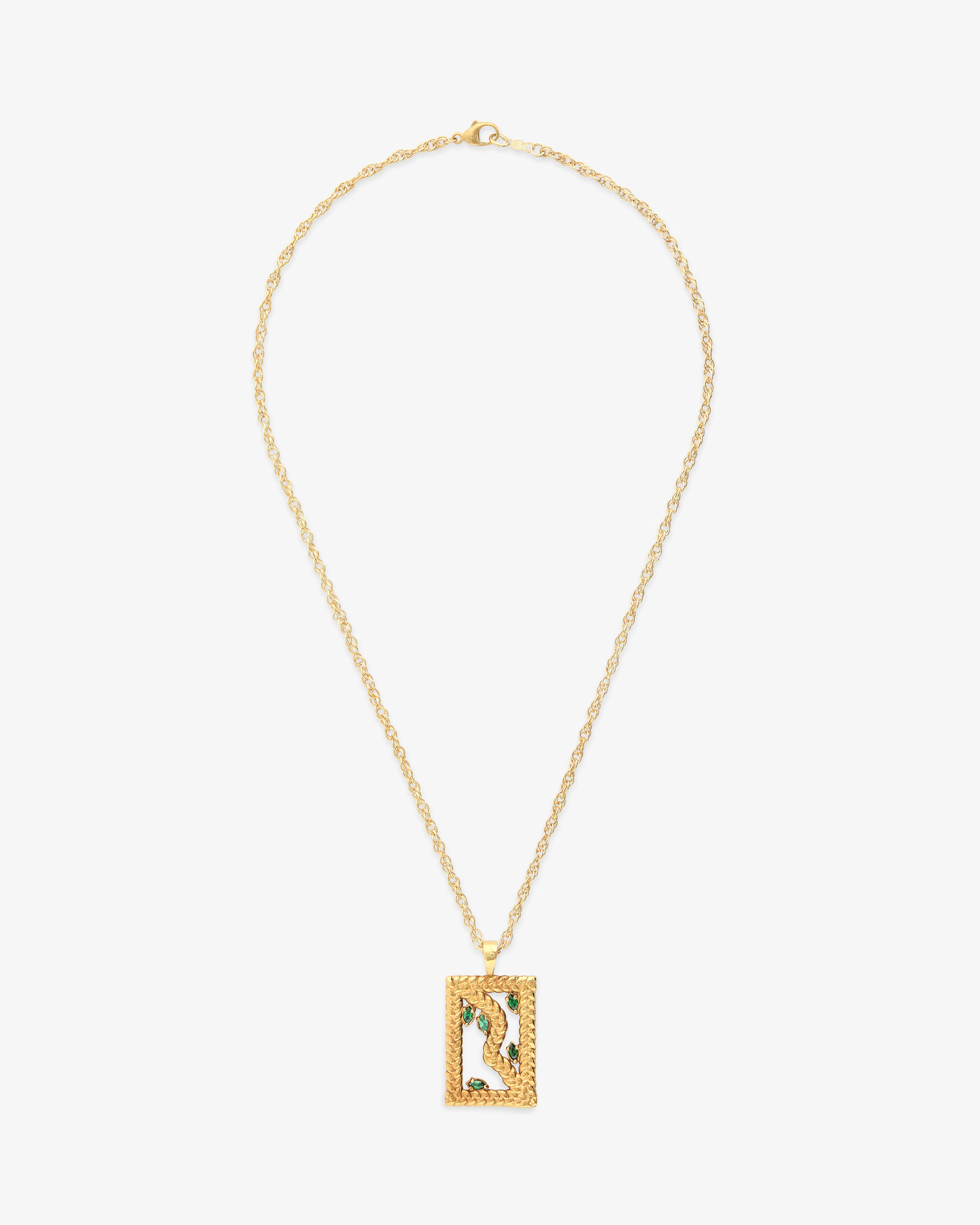 Jewelledbycl0Ud - Green Stone Pendant And Chain - (Gold)