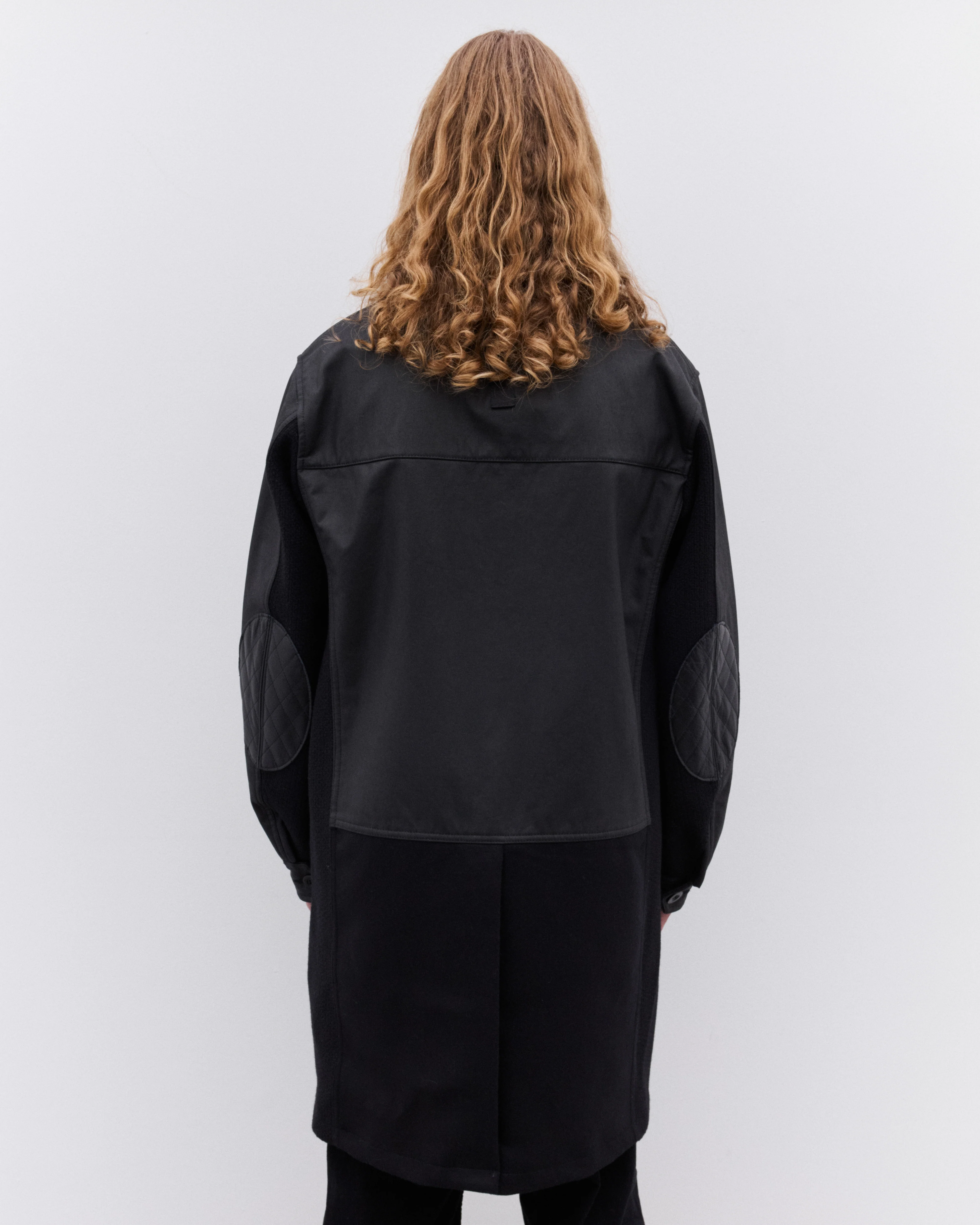 Junya Watanabe Man - Filson Men's Wool Flannel x Leather Long Coat - (Black) - Image 4