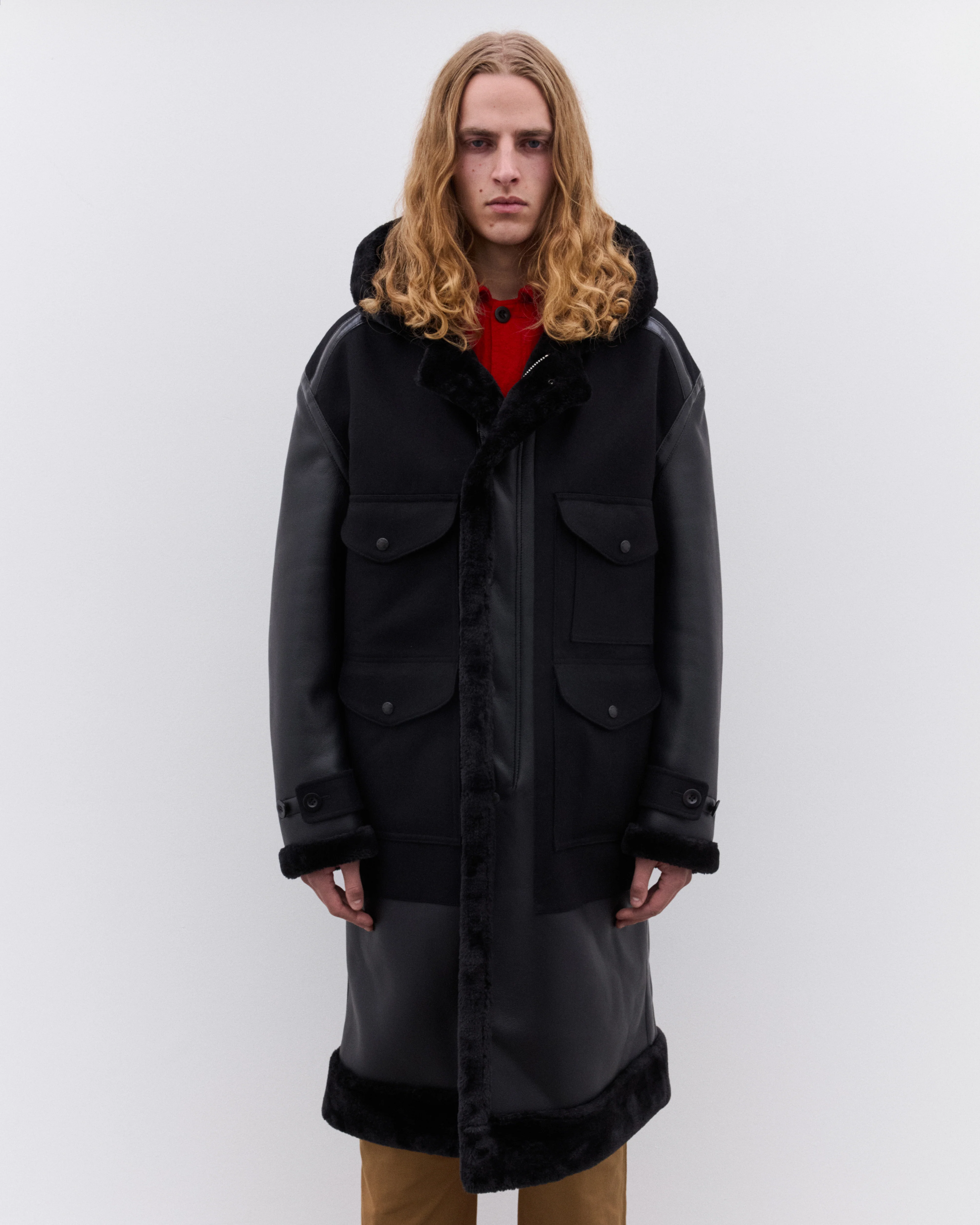 Junya Watanabe Man - Men’s Filson Faux Fur Trimmed Coat - (Black) - Image 2