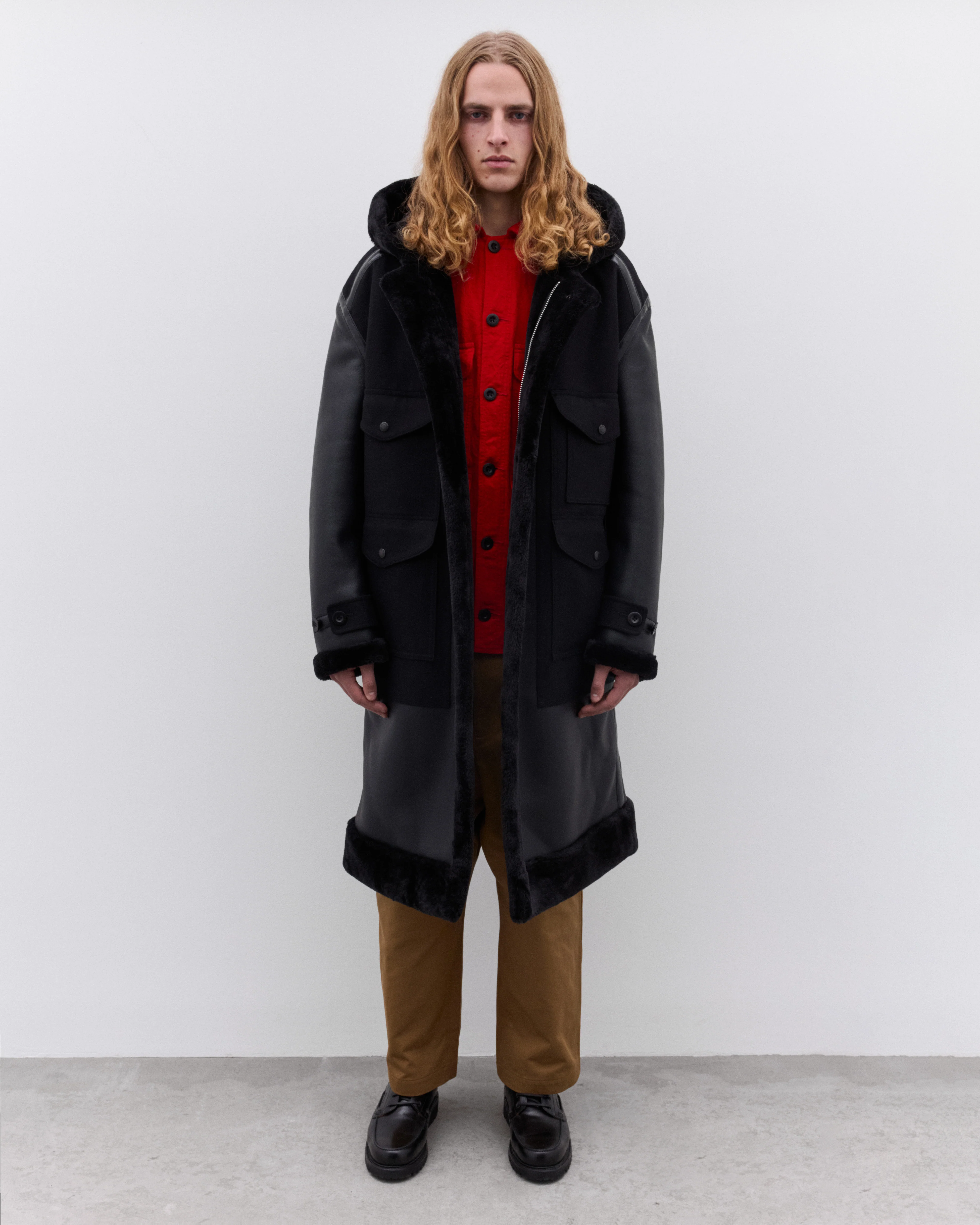 Junya Watanabe Man - Men’s Filson Faux Fur Trimmed Coat - (Black) - Image 5