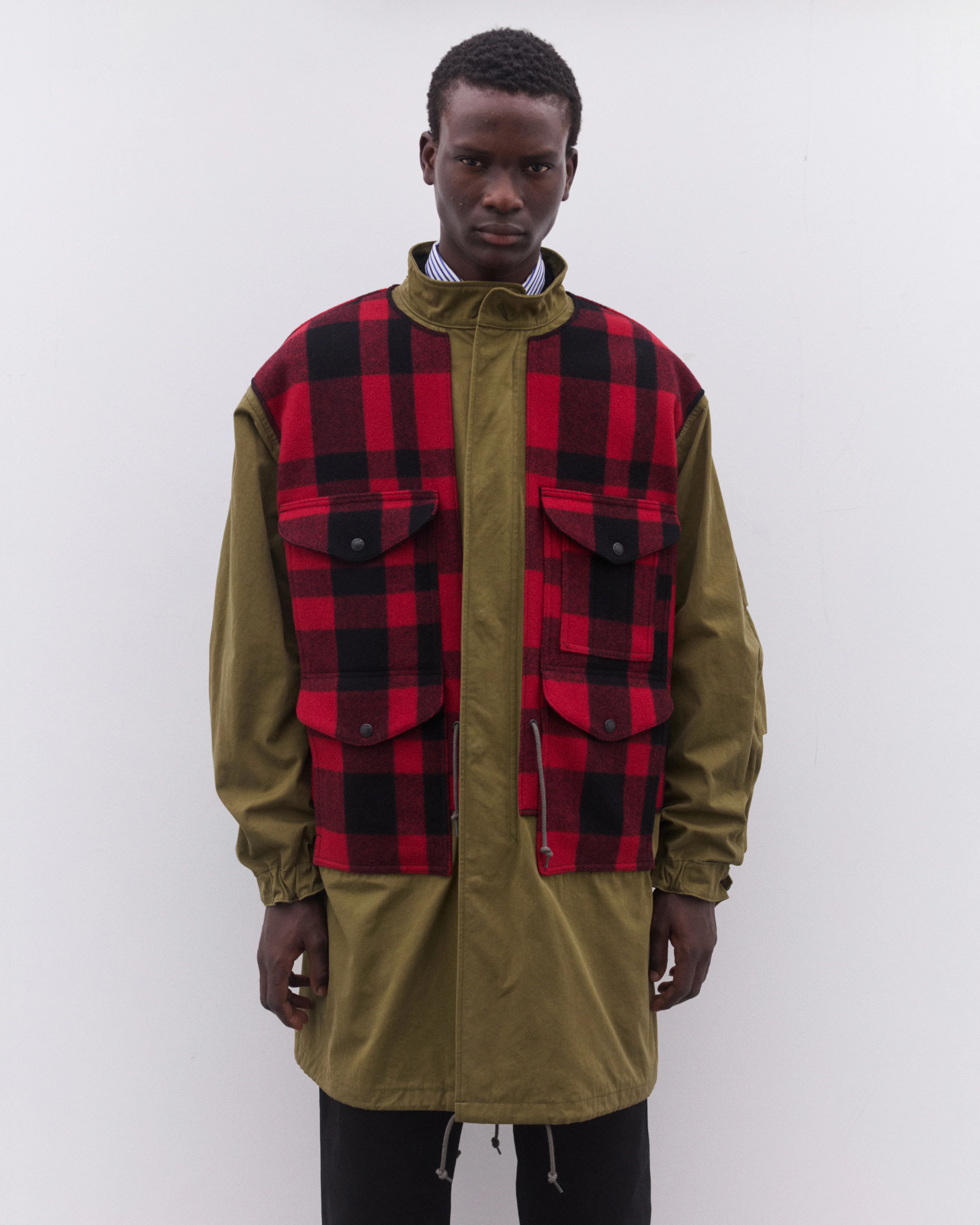 Junya Watanabe Man - Men’s Check Fishtail Parka - (Khaki) - Image 2