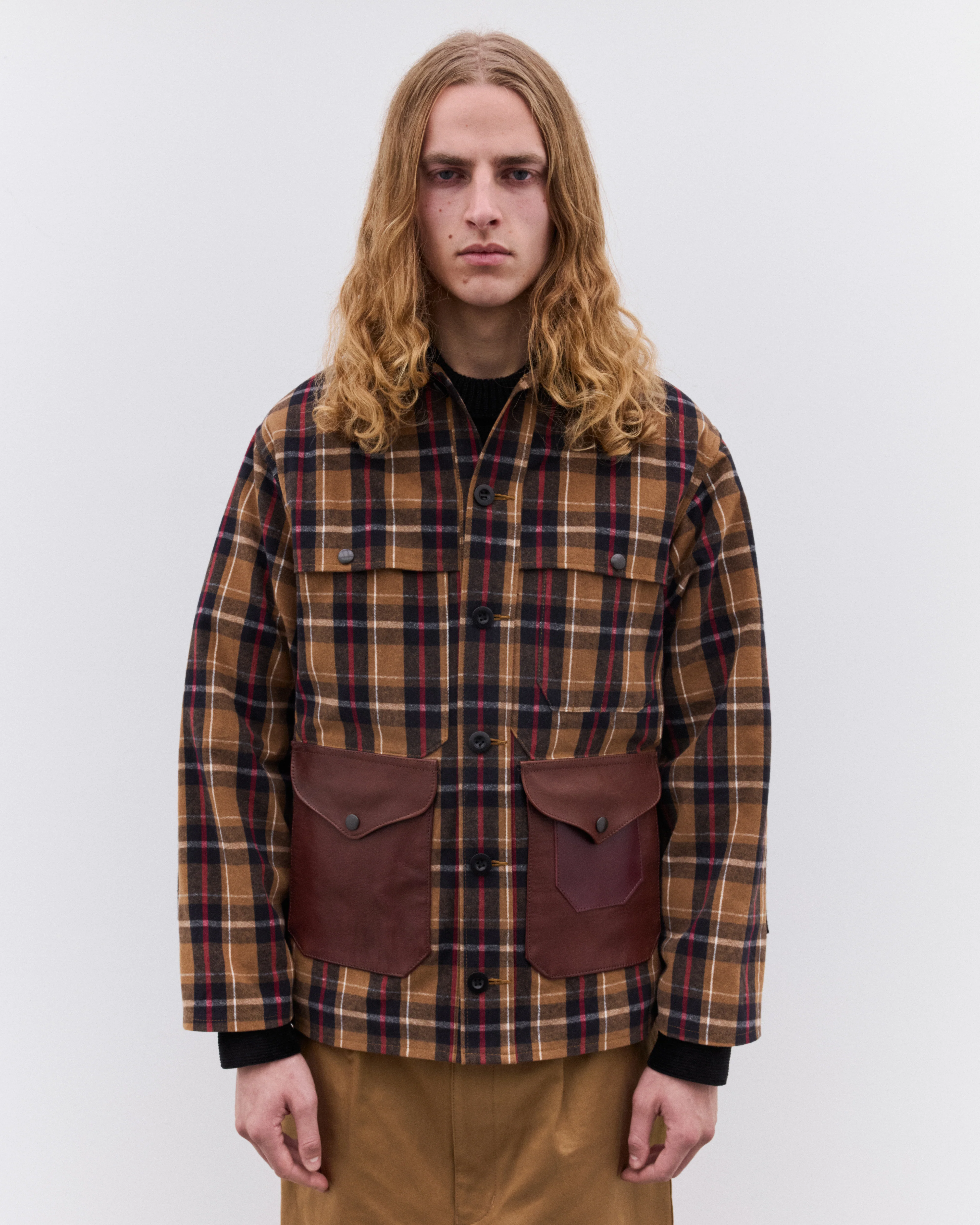 Junya Watanabe Man - Filson Men's Flannel Check x Leather Jacket - (Beige) - Image 2