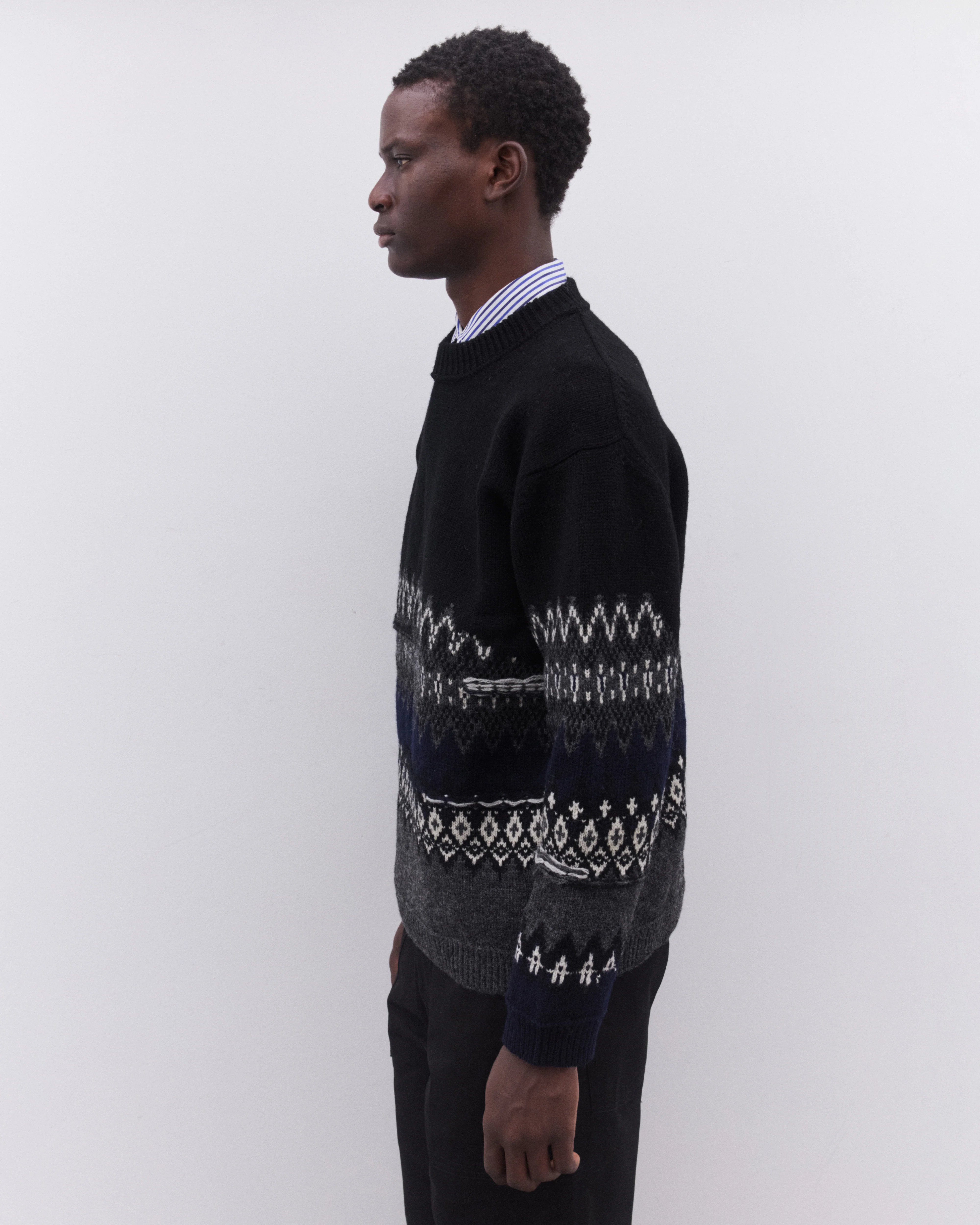 Junya Watanabe Man - Men’s Patterned Knit Sweater - (Black) - Image 3