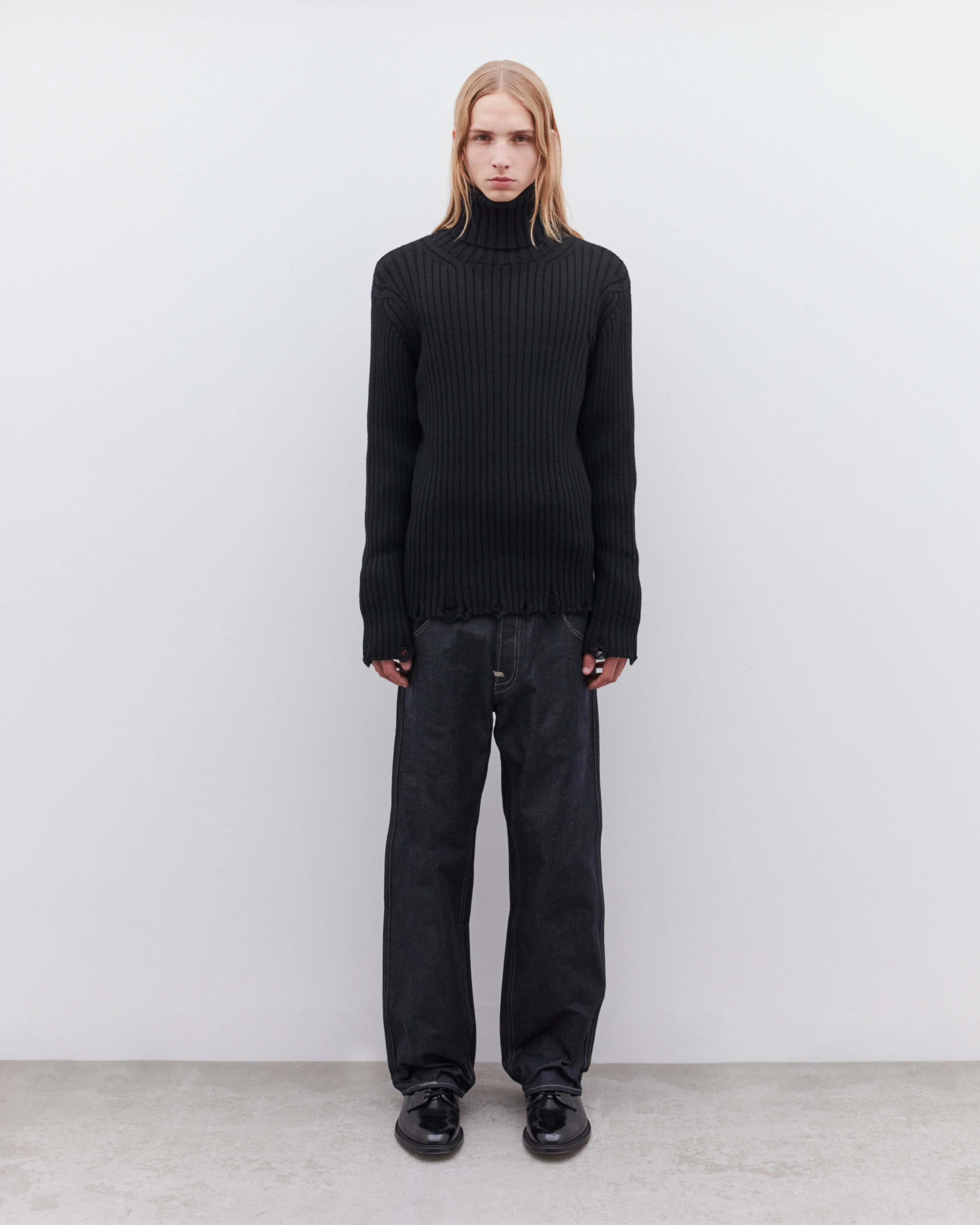 Junya Watanabe MAN - Men’s Raw Edge Turtle Neck Sweater - (Black) - Image 6