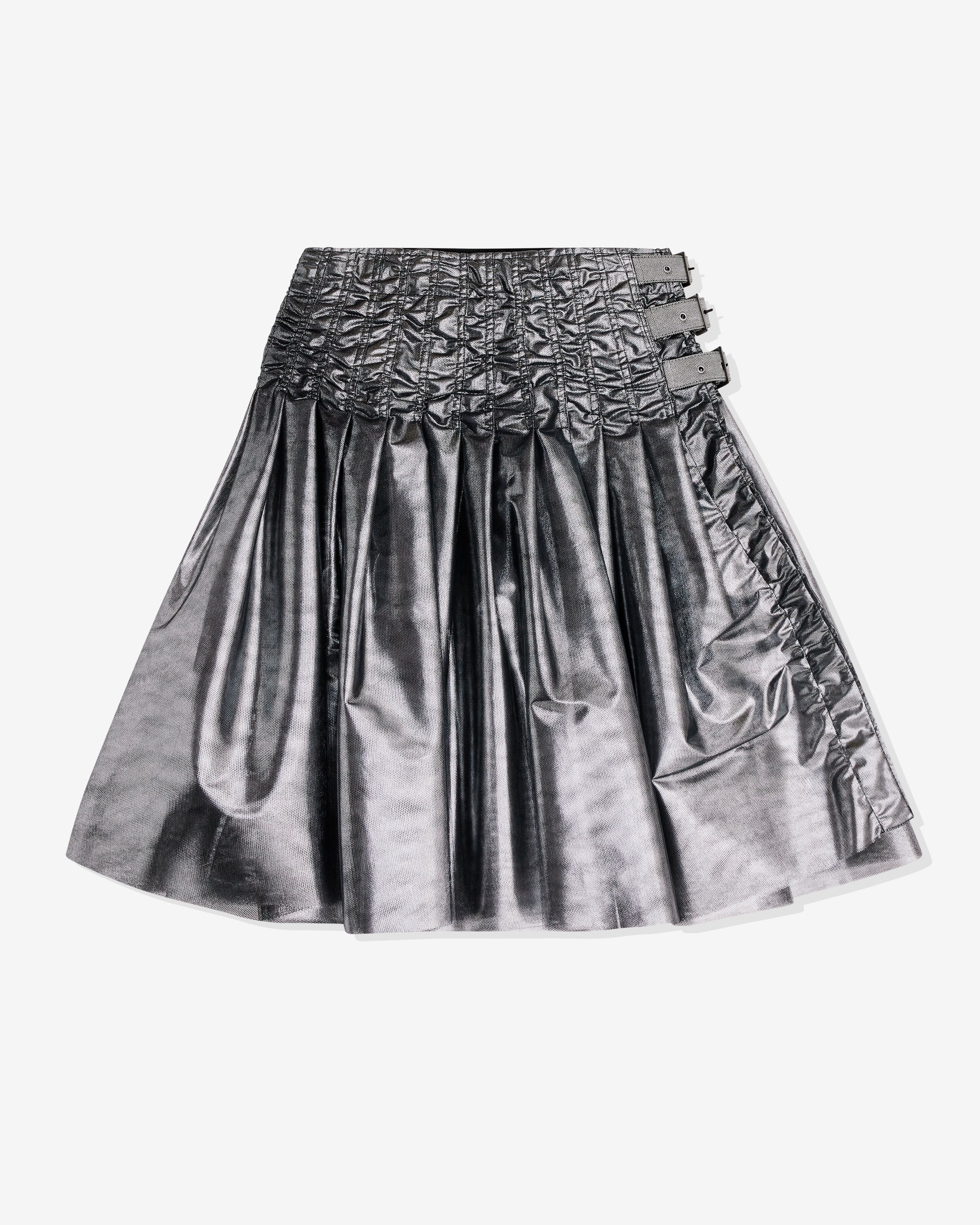 Junya Watanabe - Women’s Foiled Print Belted Skirt - (Silver)