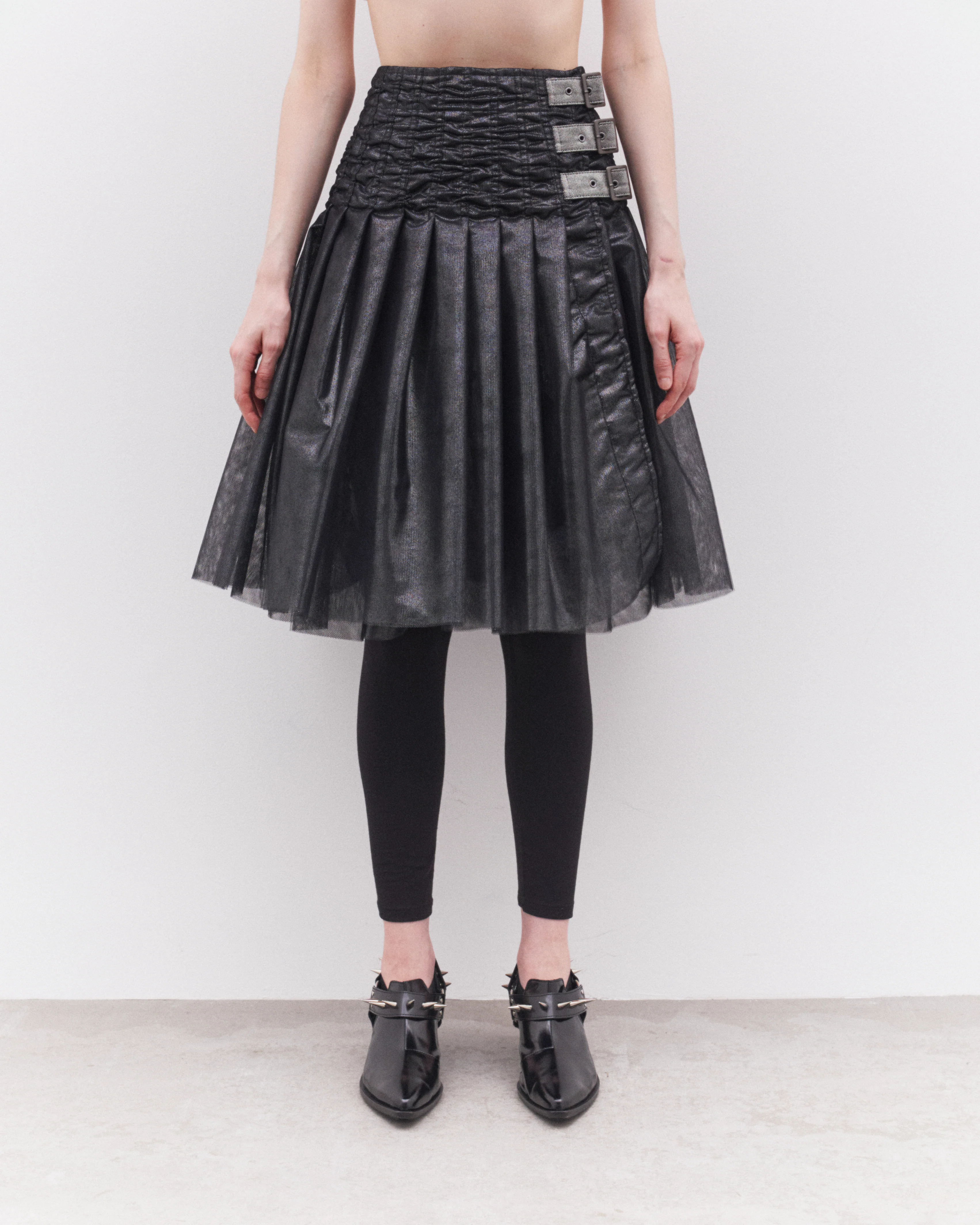 Junya Watanabe - Women’s Foiled Print Belted Skirt - (Silver) - Image 3