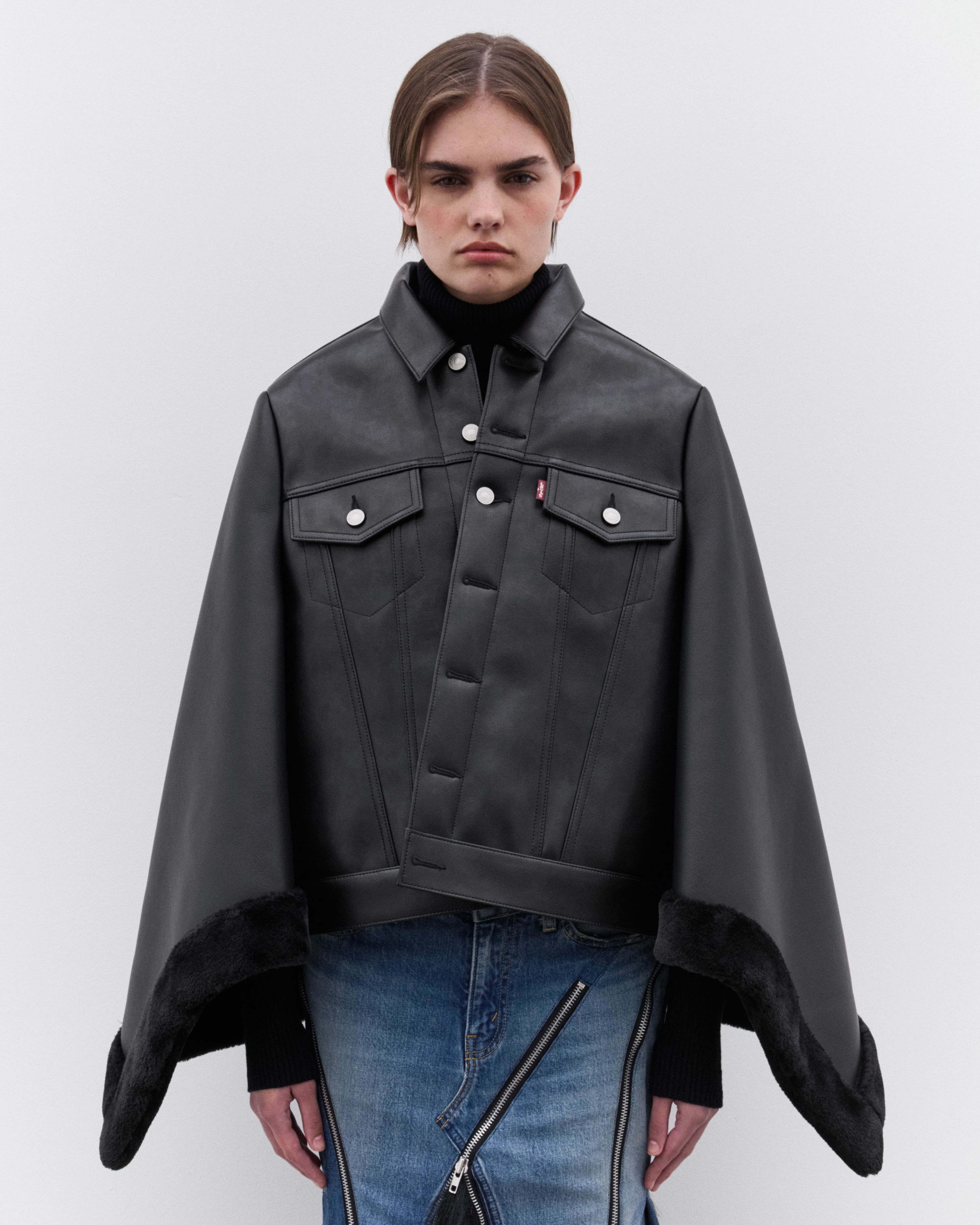Junya Watanabe - Women’s Levi's Faux Leather Cape - (Black) - Image 3