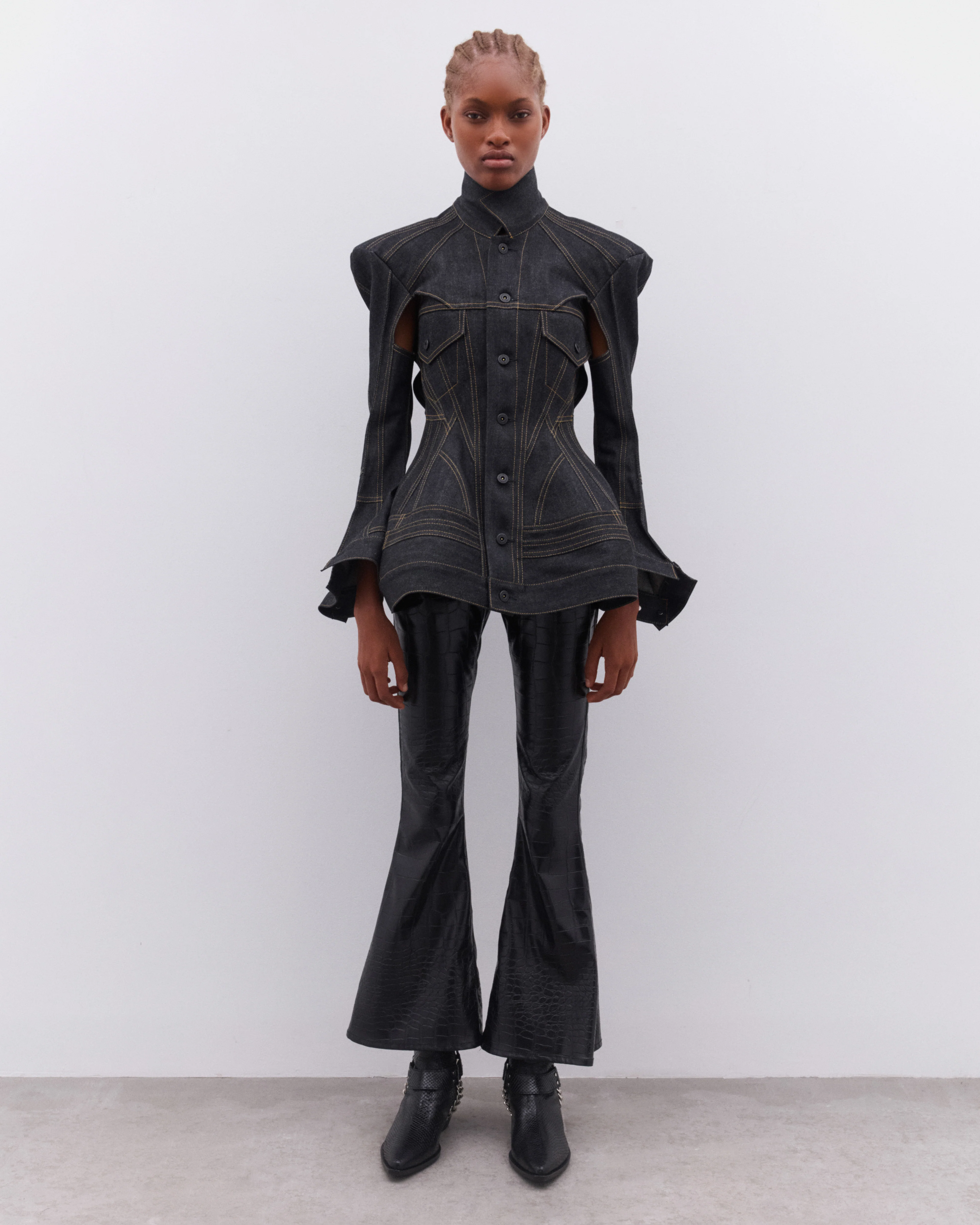 Junya Watanabe - Women’s Embossed Flared Trousers - (Black) - Image 6