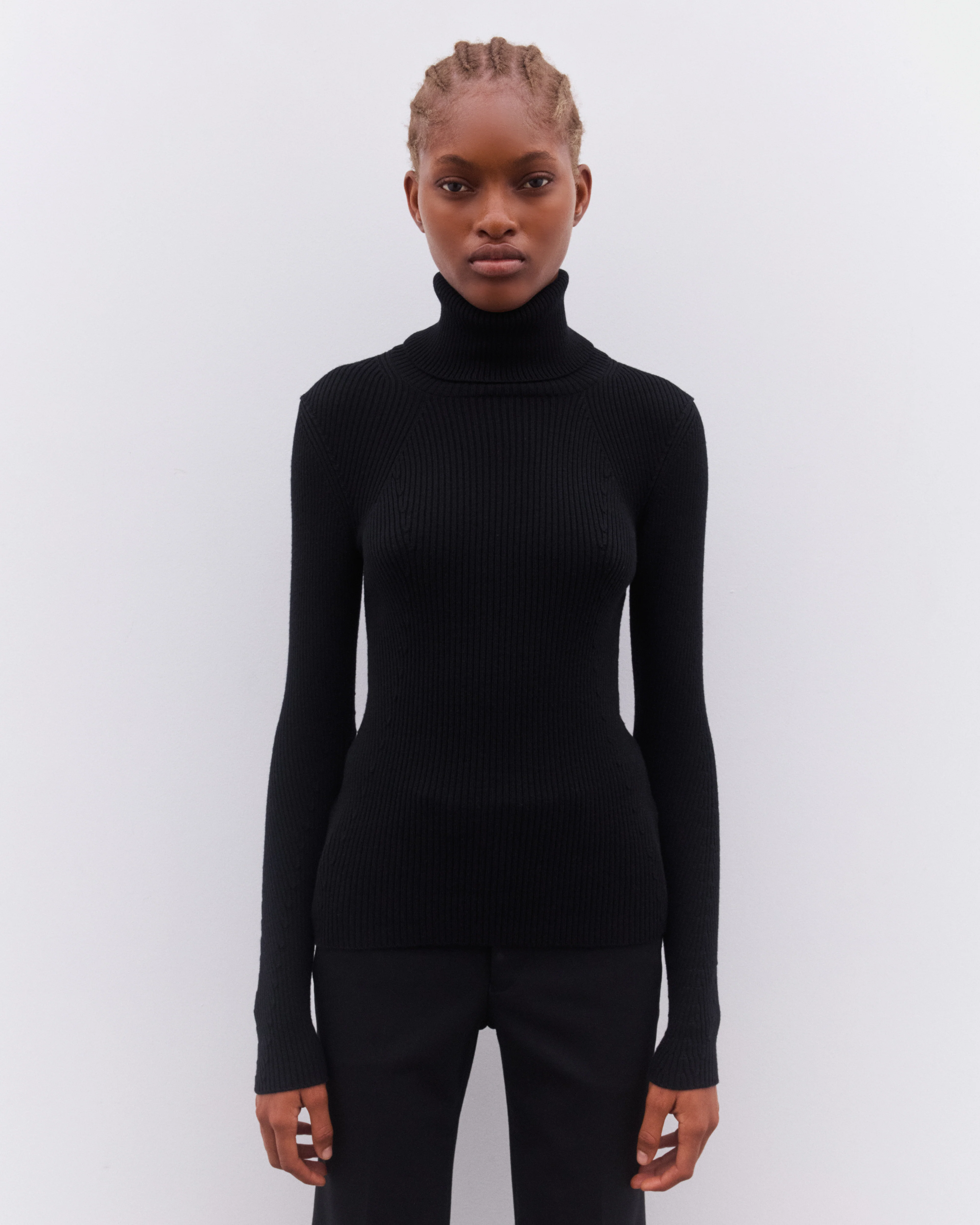 Junya Watanabe - Women’s Rib Knit Roll Neck Sweater - (Black) - Image 3
