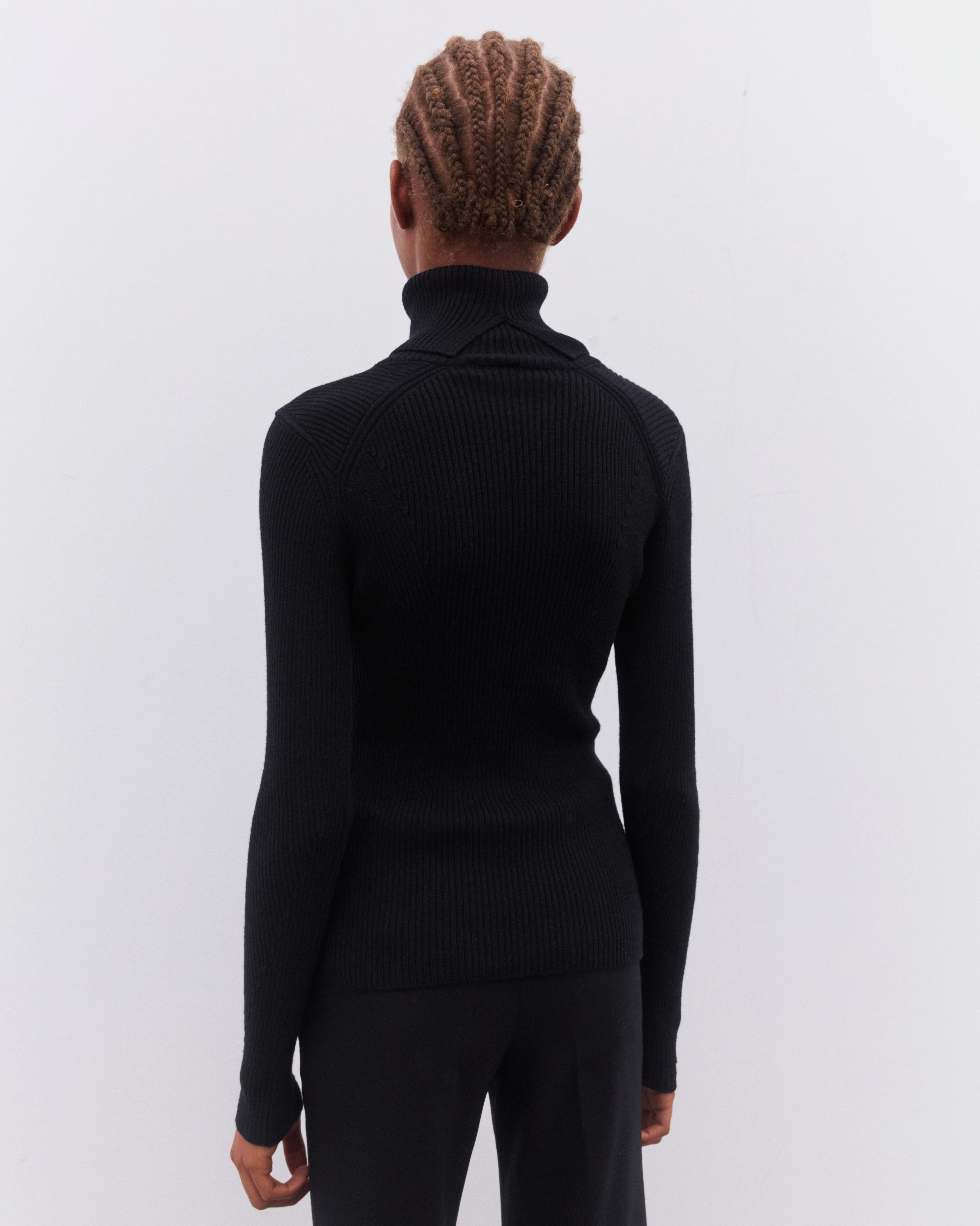 Junya Watanabe - Women’s Rib Knit Roll Neck Sweater - (Black) - Image 5