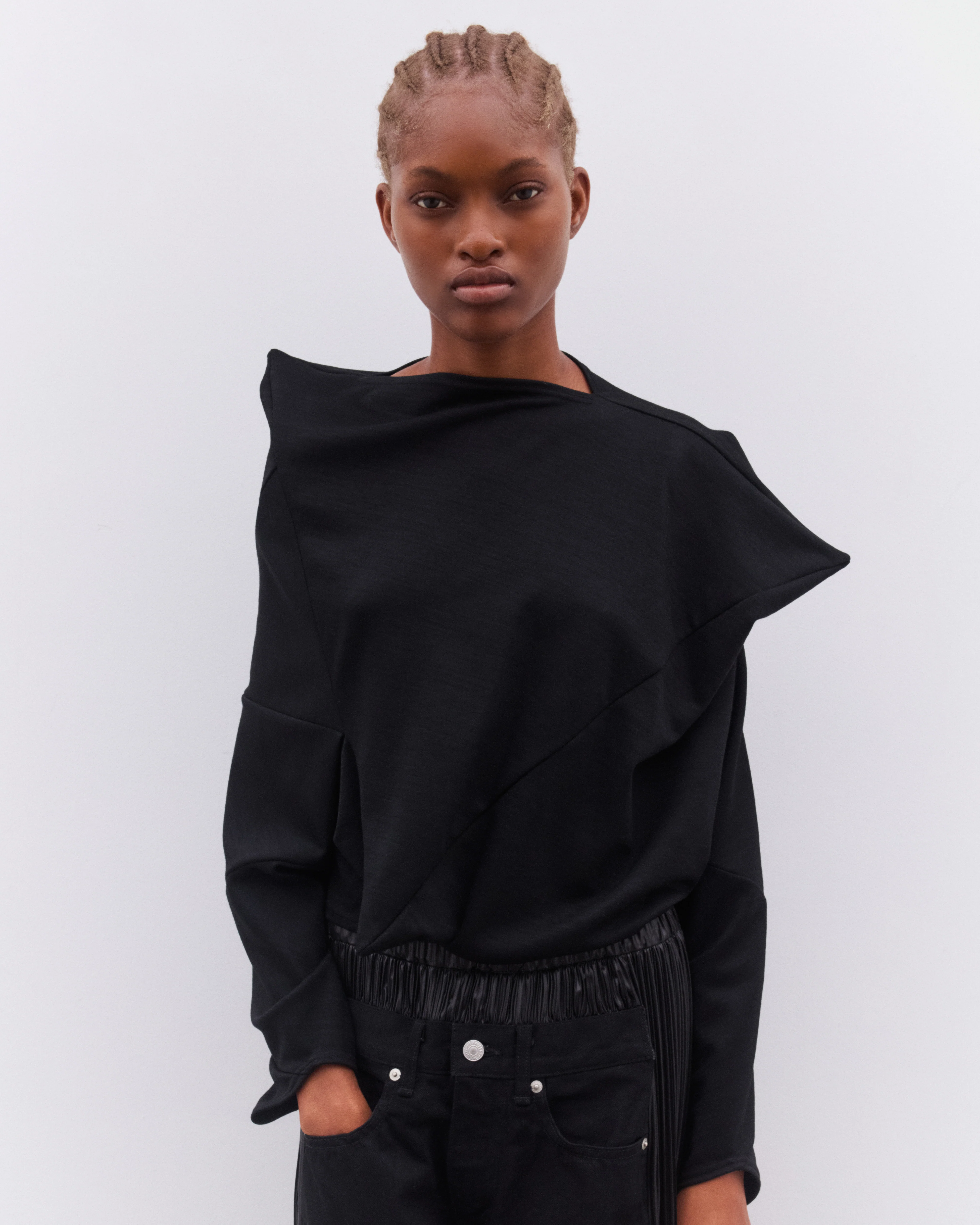 Junya Watanabe - Women’s Asymmetric Cropped T-Shirt - (Black) - Image 3