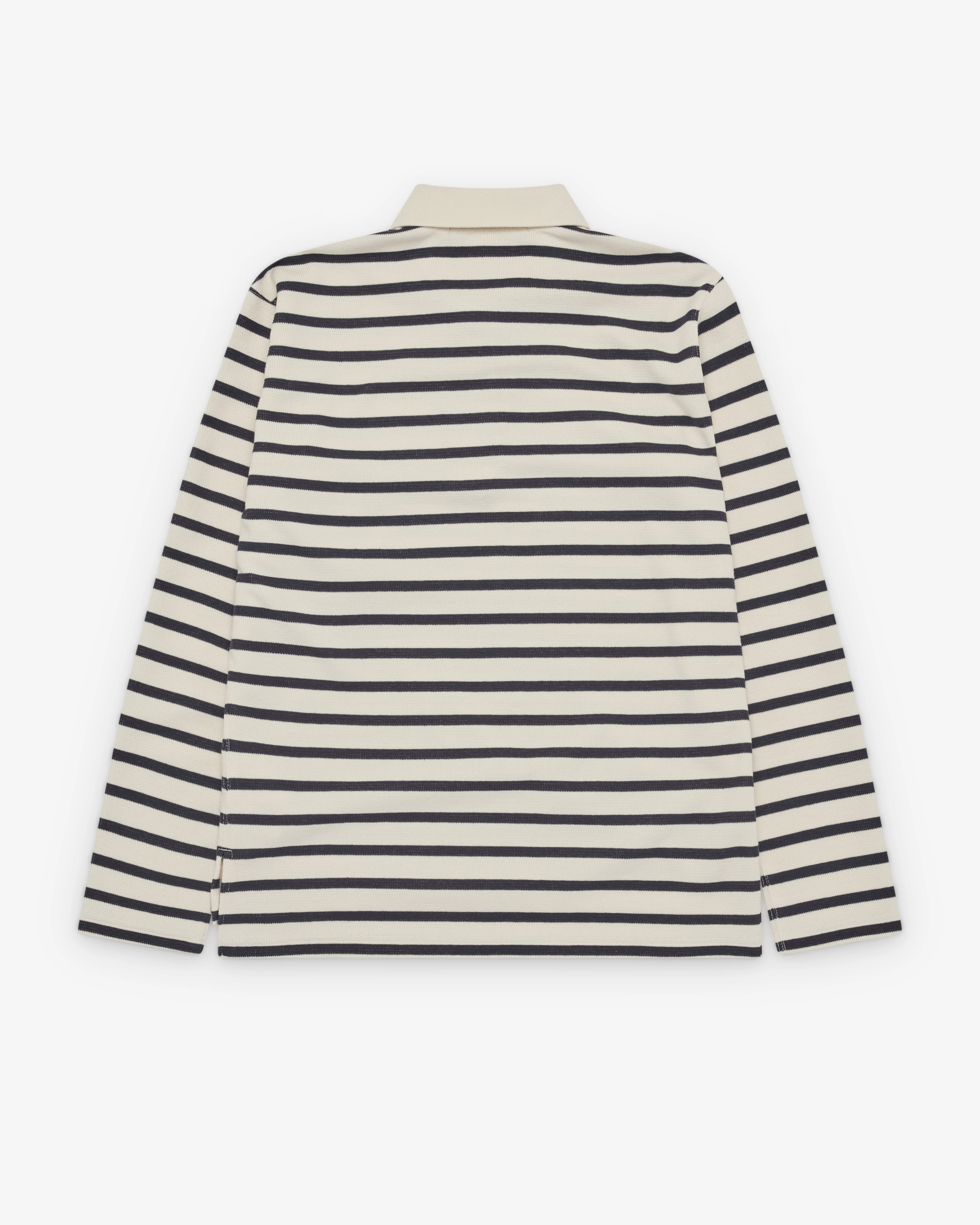 Junya Watanabe Man - Men's Striped Long Sleeve Polo - (Natural/Navy) - Image 2