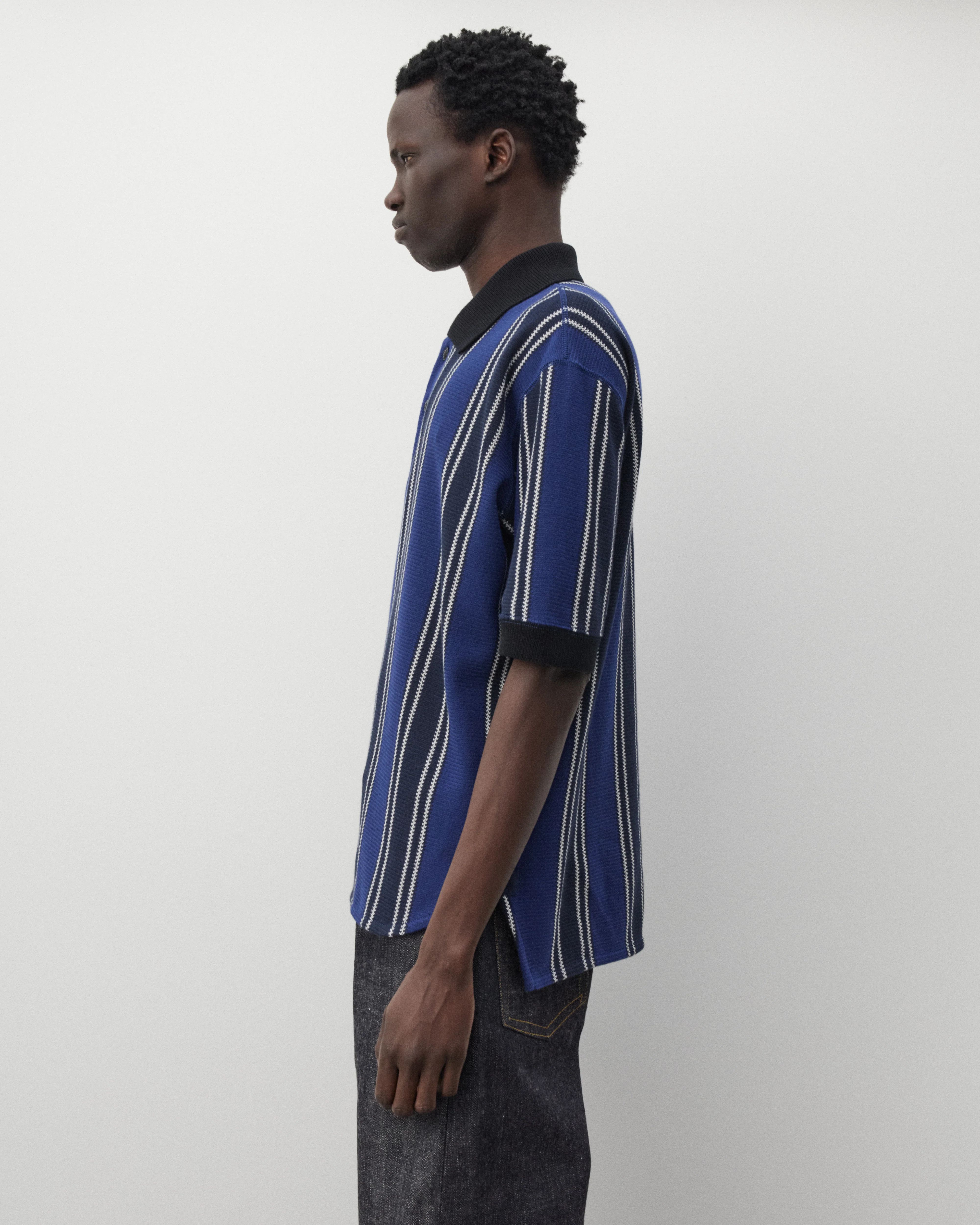 Junya Watanabe Man - Men's Knit Short Sleeve Polo - (Navy/Black) - Image 4