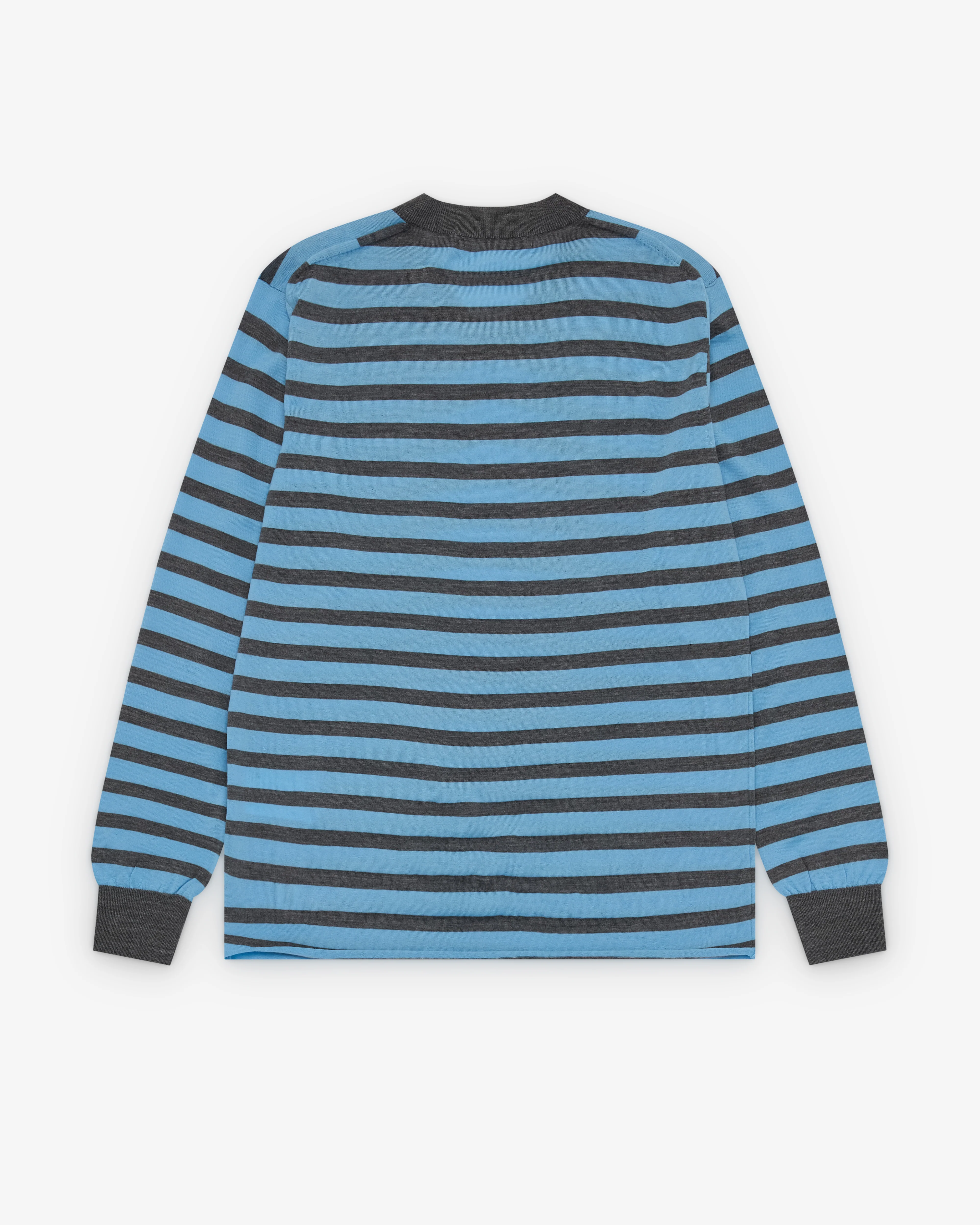 Junya Watanabe Man - Men's Striped V-Neck Sweater - (Grey/Sax Blue) - Image 2