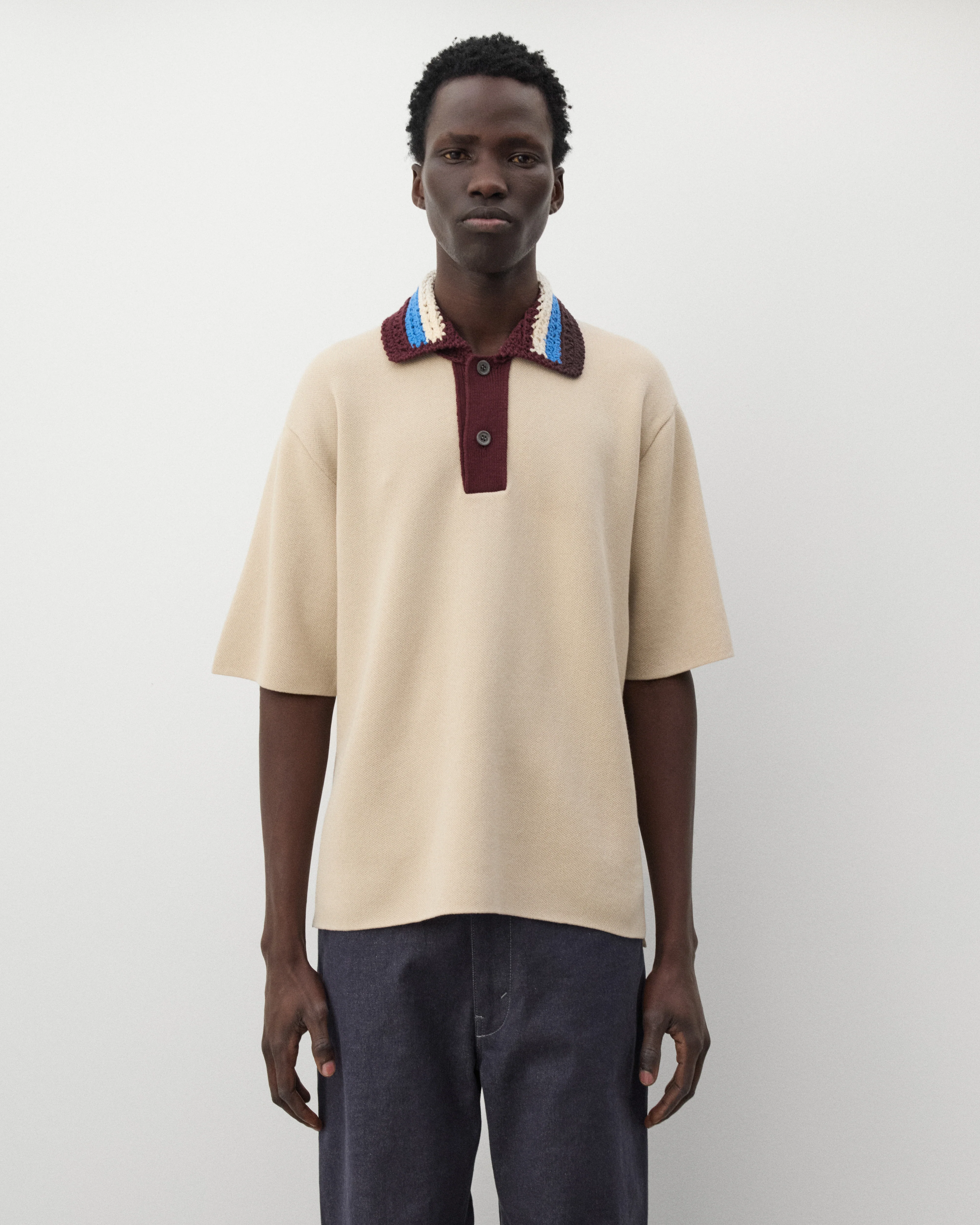 Junya Watanabe Man - Men's Crochet Collar Polo - (Beige) - Image 3