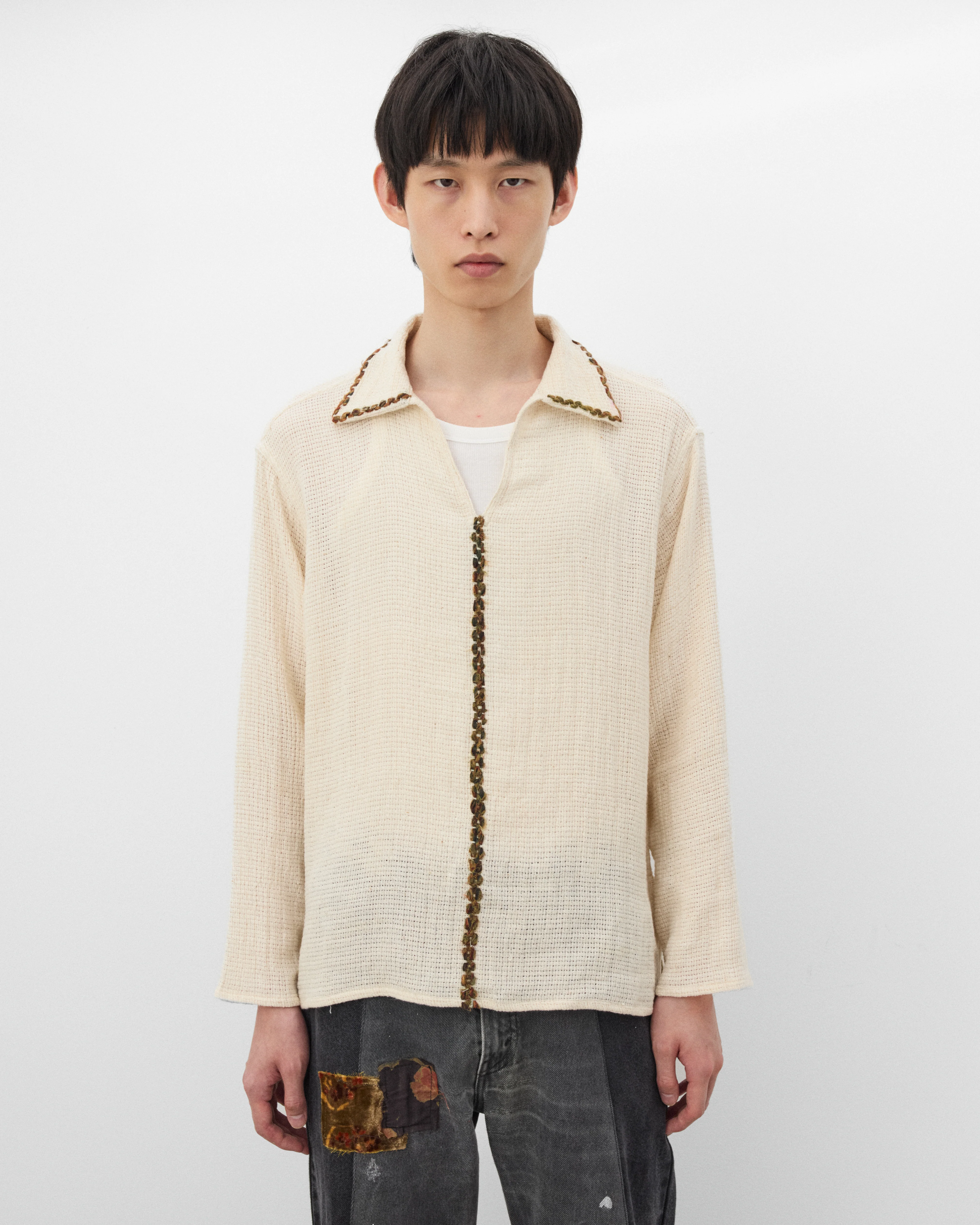 Kartik Research - Men's Bhutia Shirt - (Ecru/Green/Peach) - Image 3