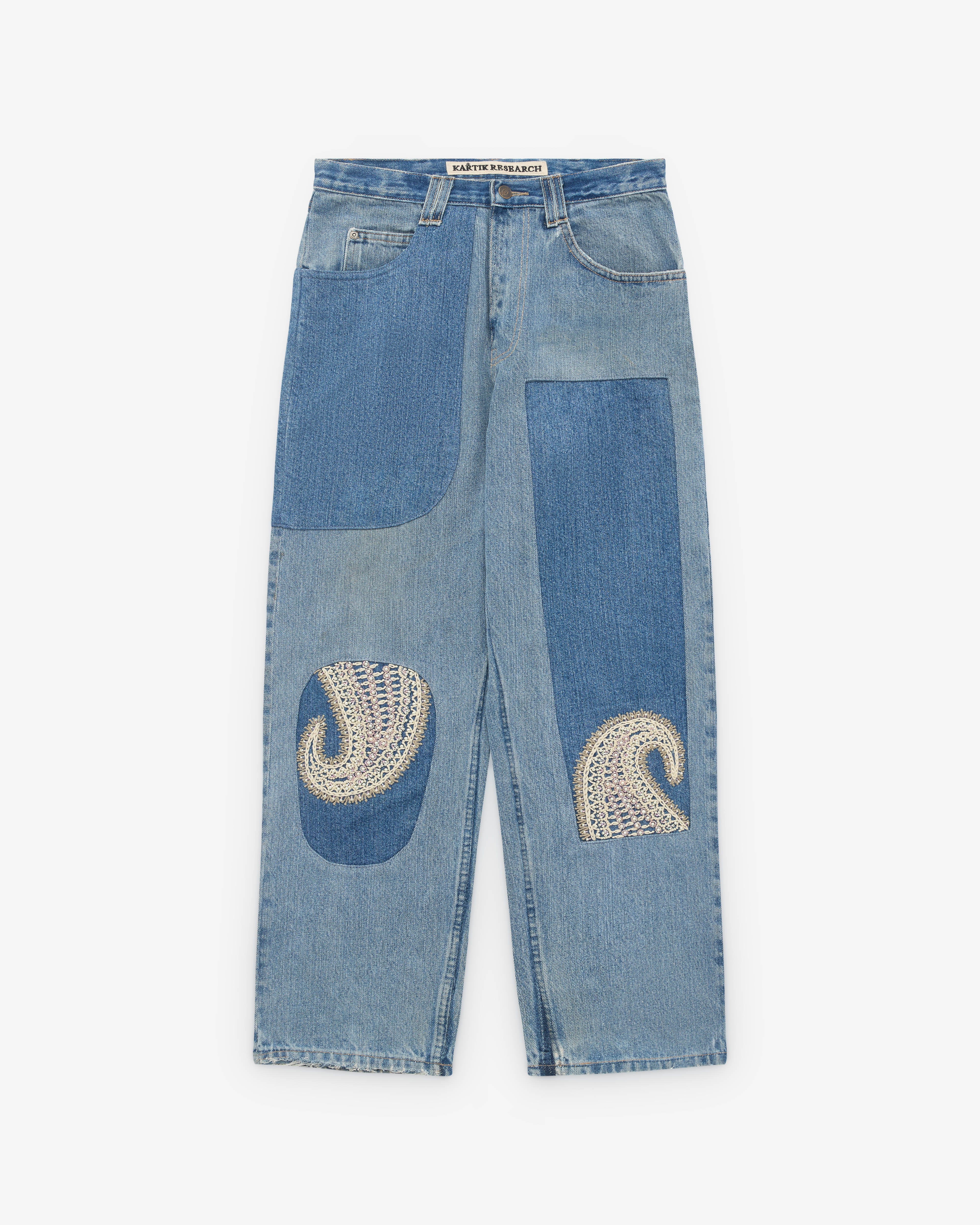 Kartik Research - Men’s Upcycled Chikankari Jeans - (Washed Indigo)