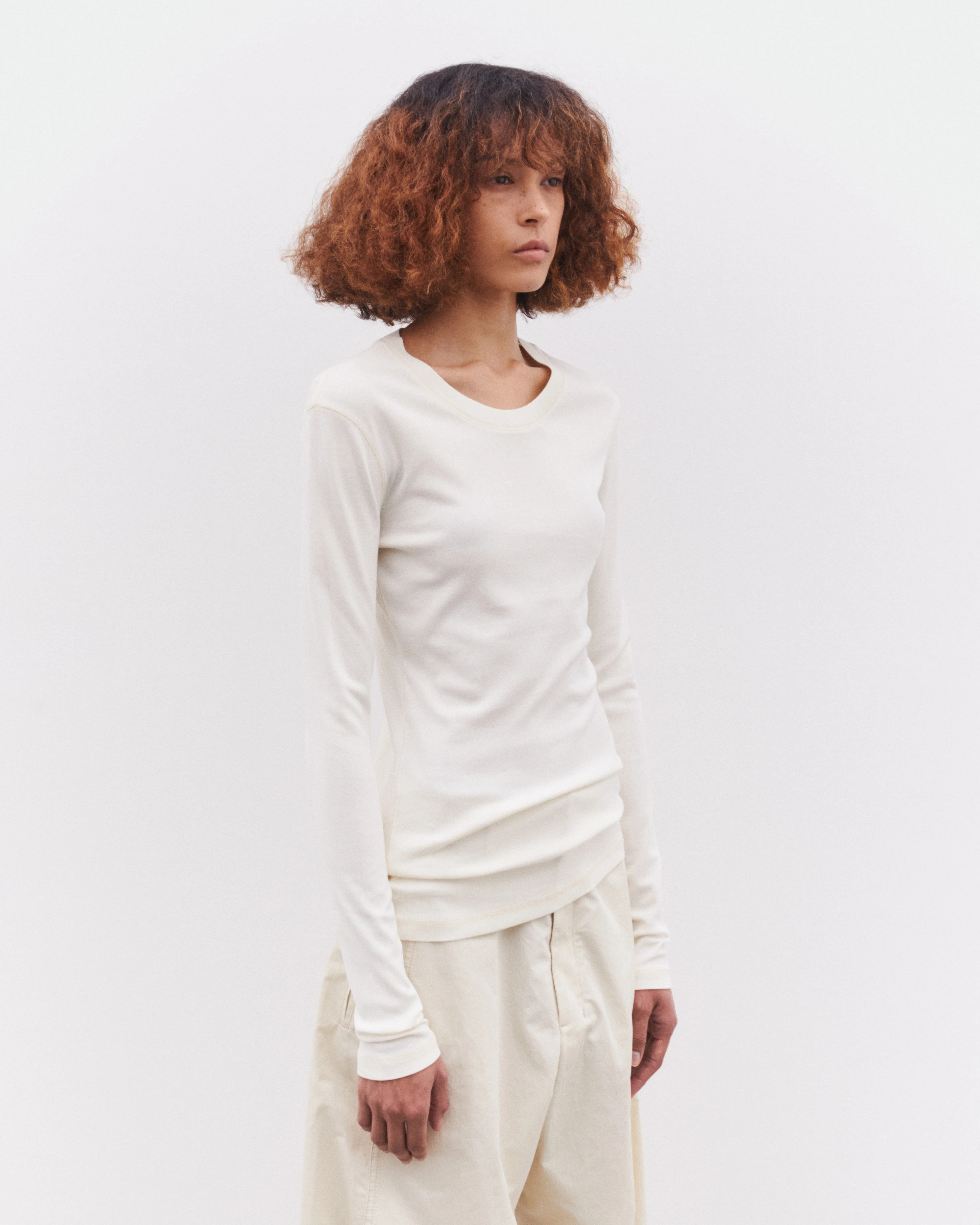 Lemaire - Women’s Rib Long Sleeve T-Shirt - (Light Cream) - Image 3