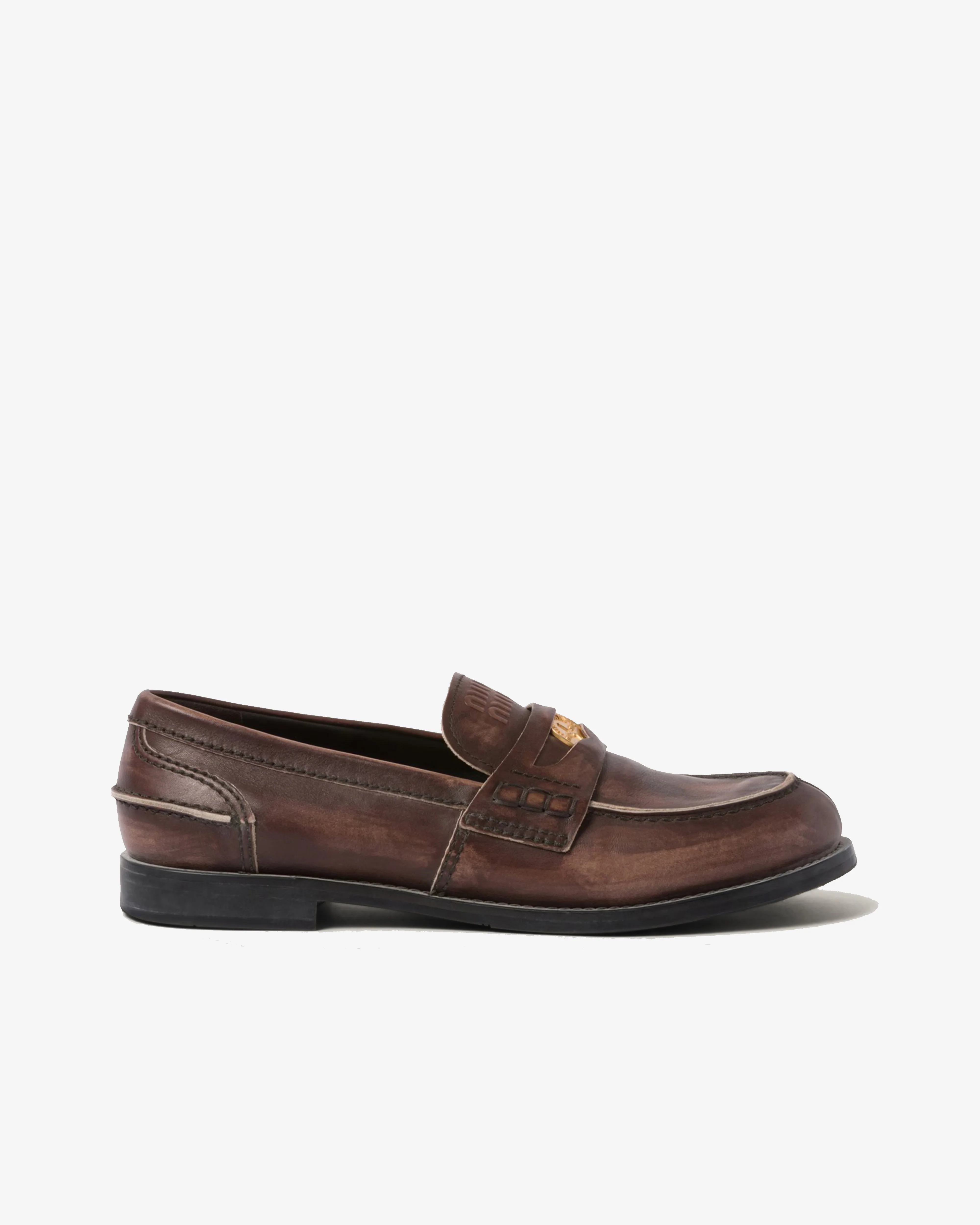 Miu Miu - Women's Vintage Effect Penny Loafers - (Ebony)