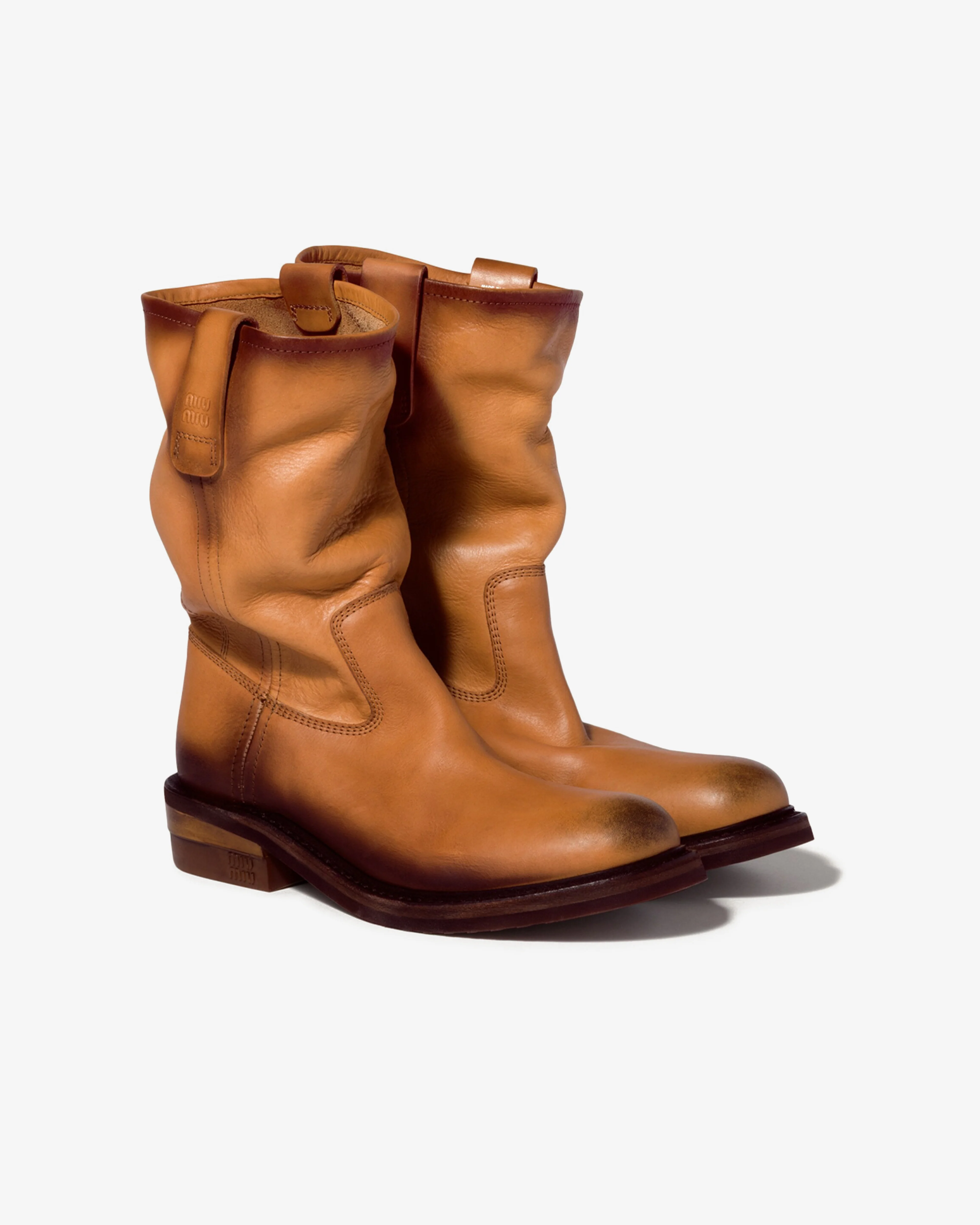 Miu Miu - Women's Foule Leather Booties - (Light Tan) - Image 2