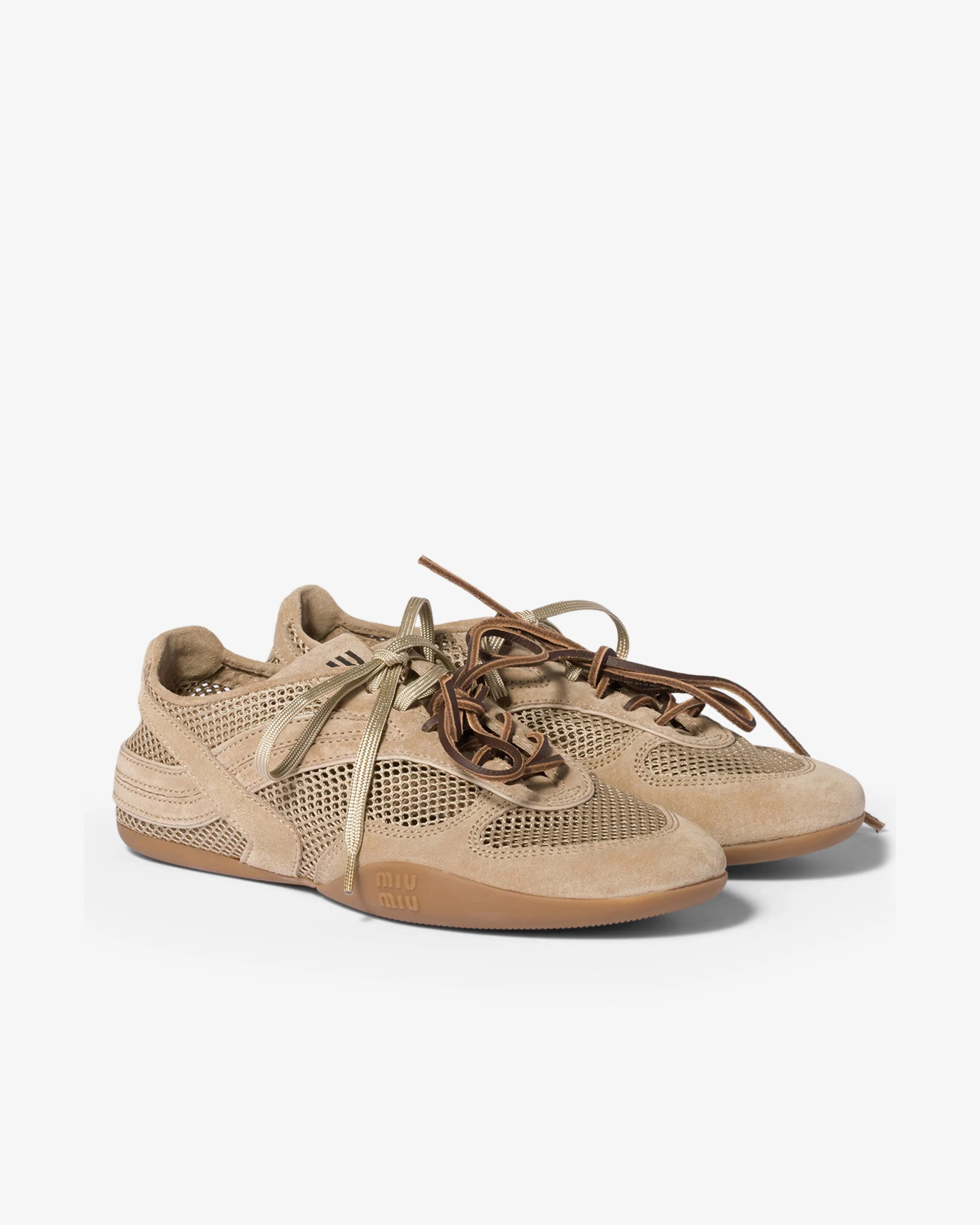 Miu Miu - Women's Gymnasium Mesh and Suede Sneakers - (Desert Beige) - Image 2