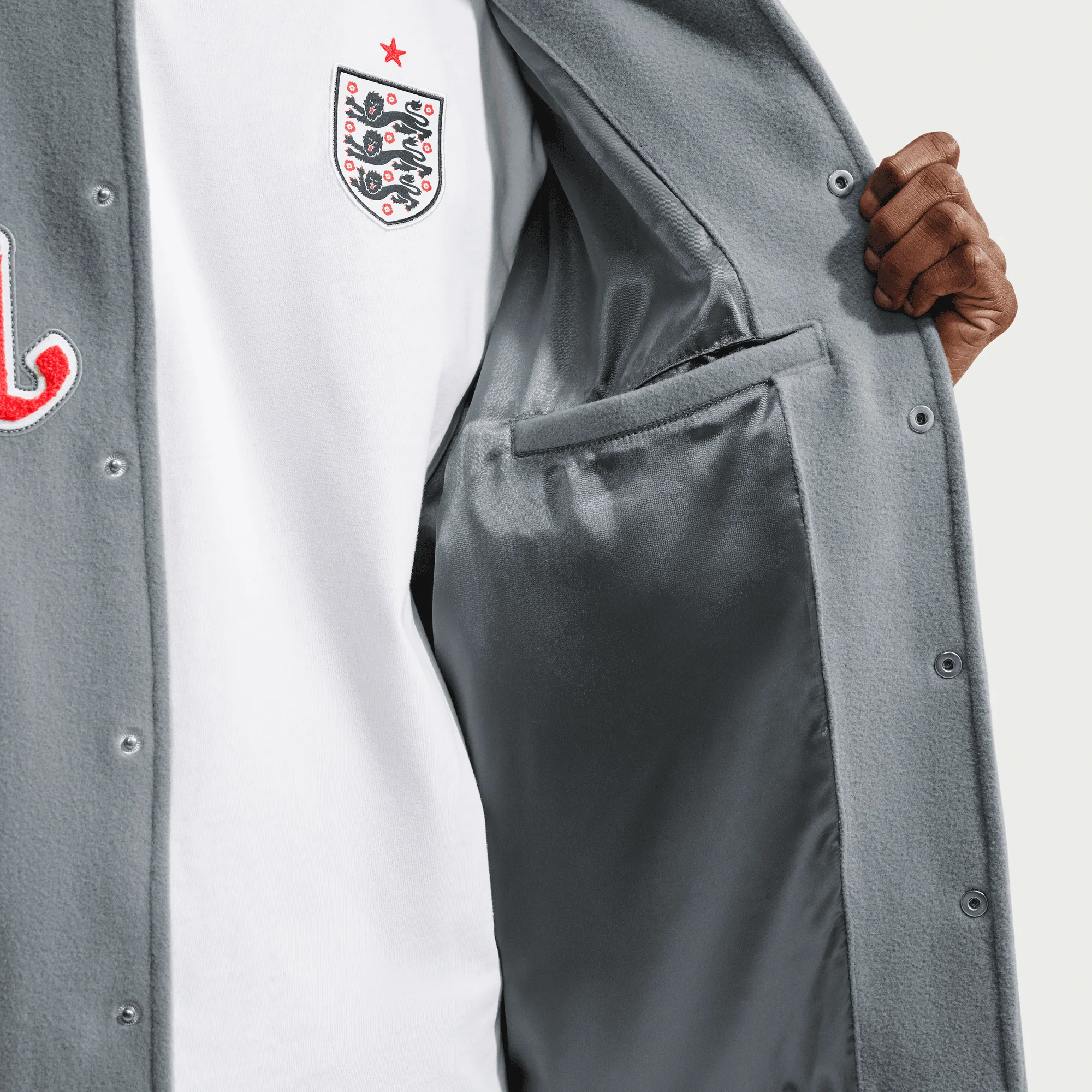 Nike - Palace England Varsity Jacket - (Cool Grey/White) - Image 6