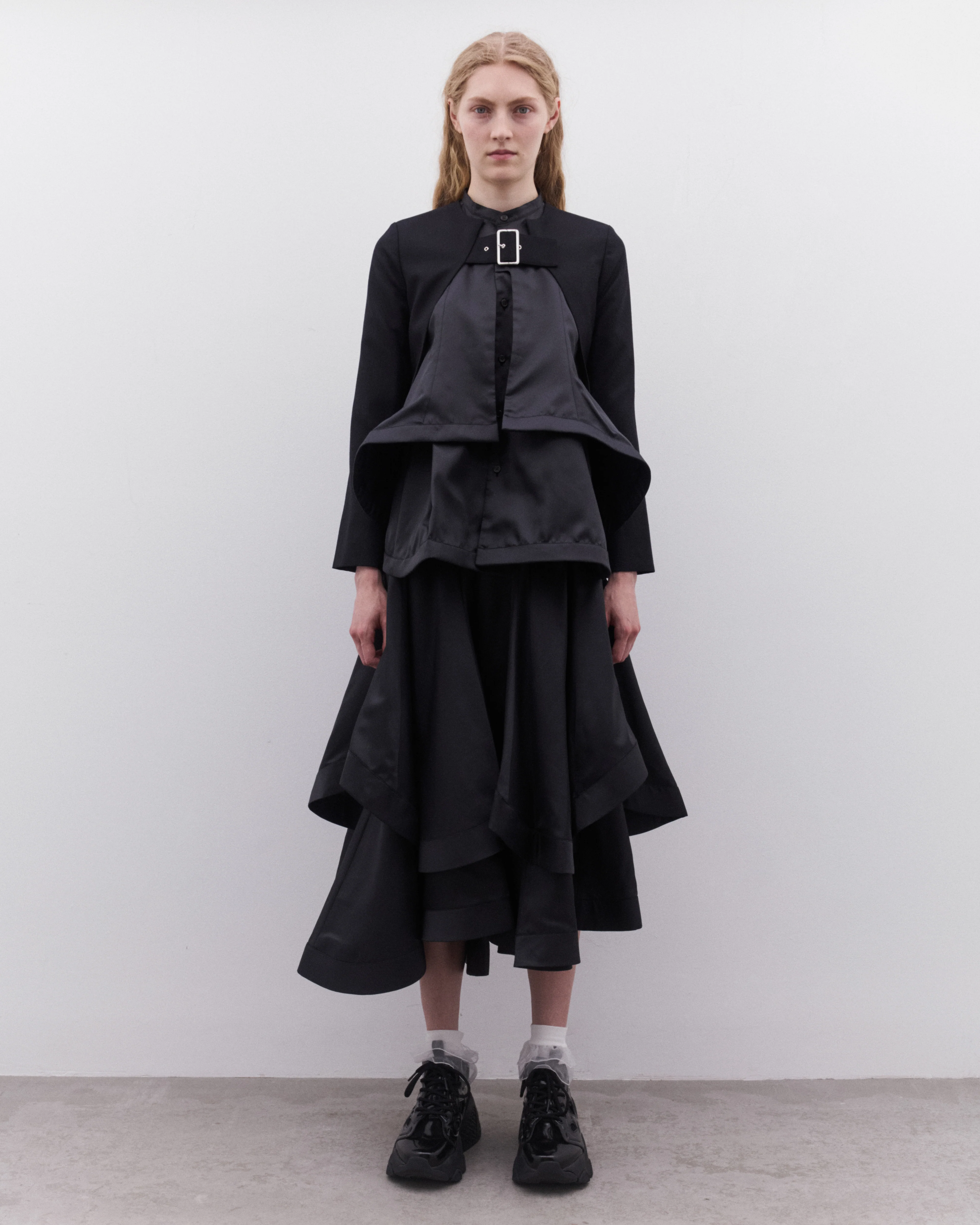 Noir Kei Ninomiya - Women's Double Layer Collarless Blouse - (Black) - Image 6