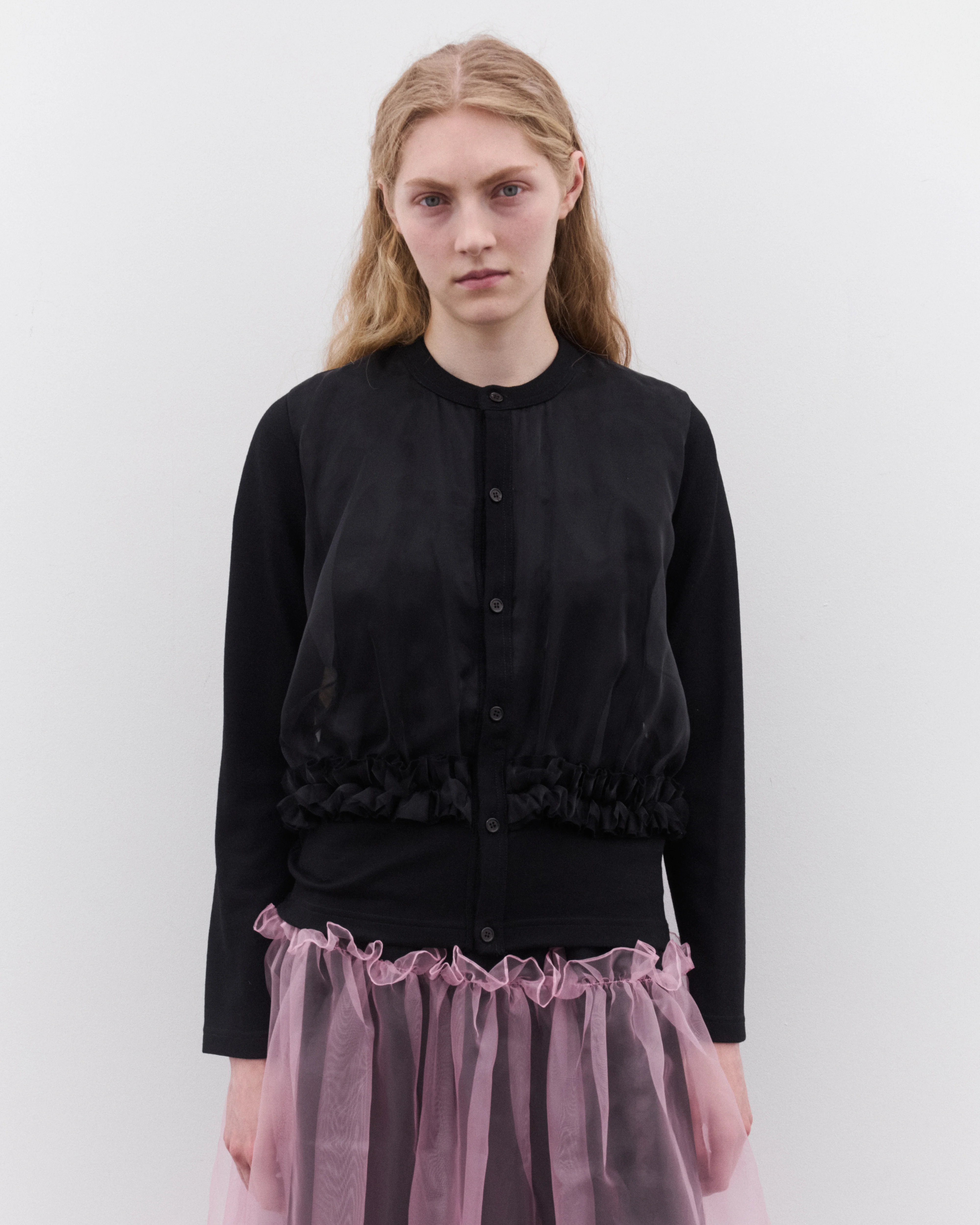 Noir Kei Ninomiya - Women’s Tulle Overlay Cardigan - (Black) - Image 3