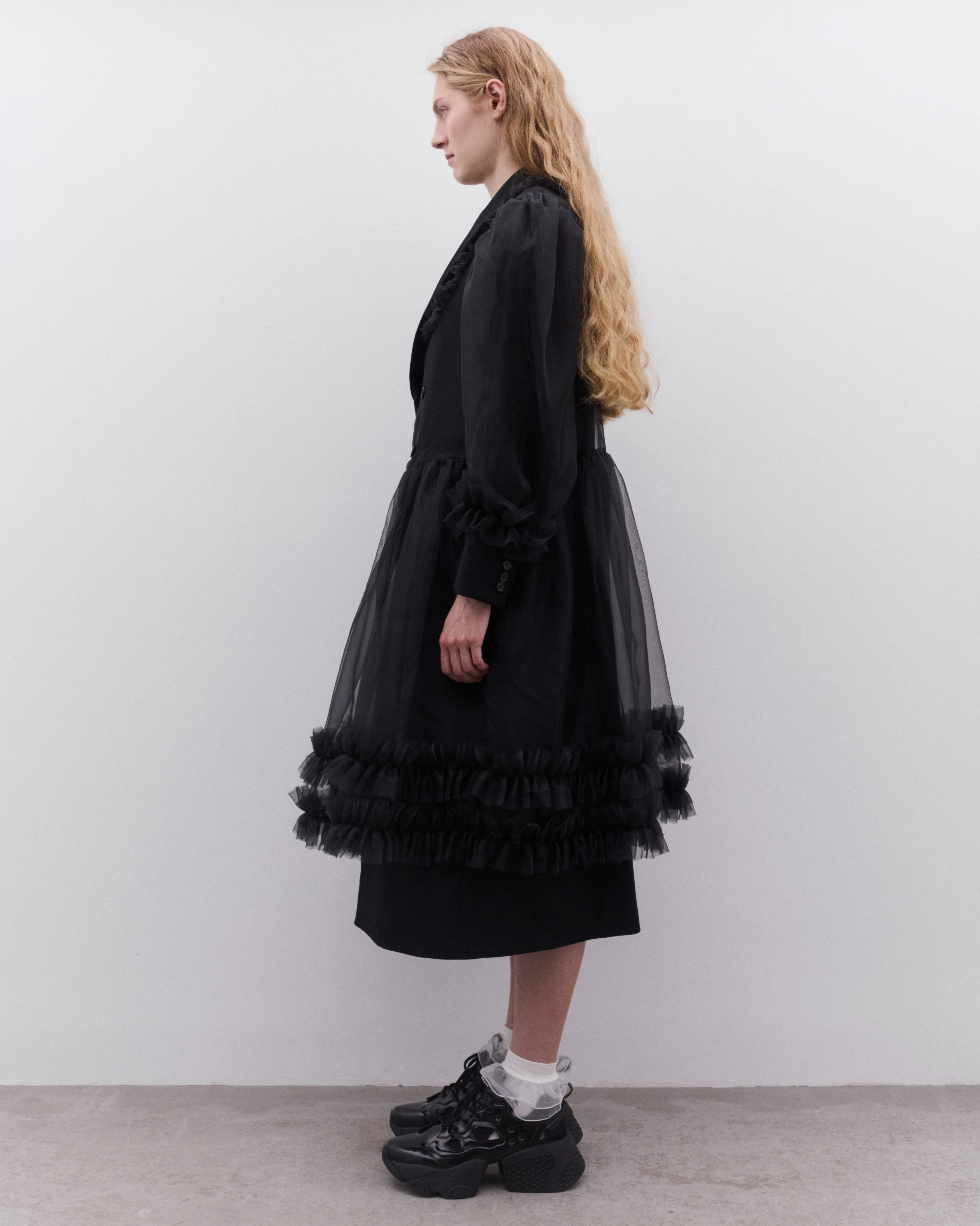 Noir Kei Ninomiya - Women’s Double Breasted Tulle Overlay Coat - (Black) - Image 4