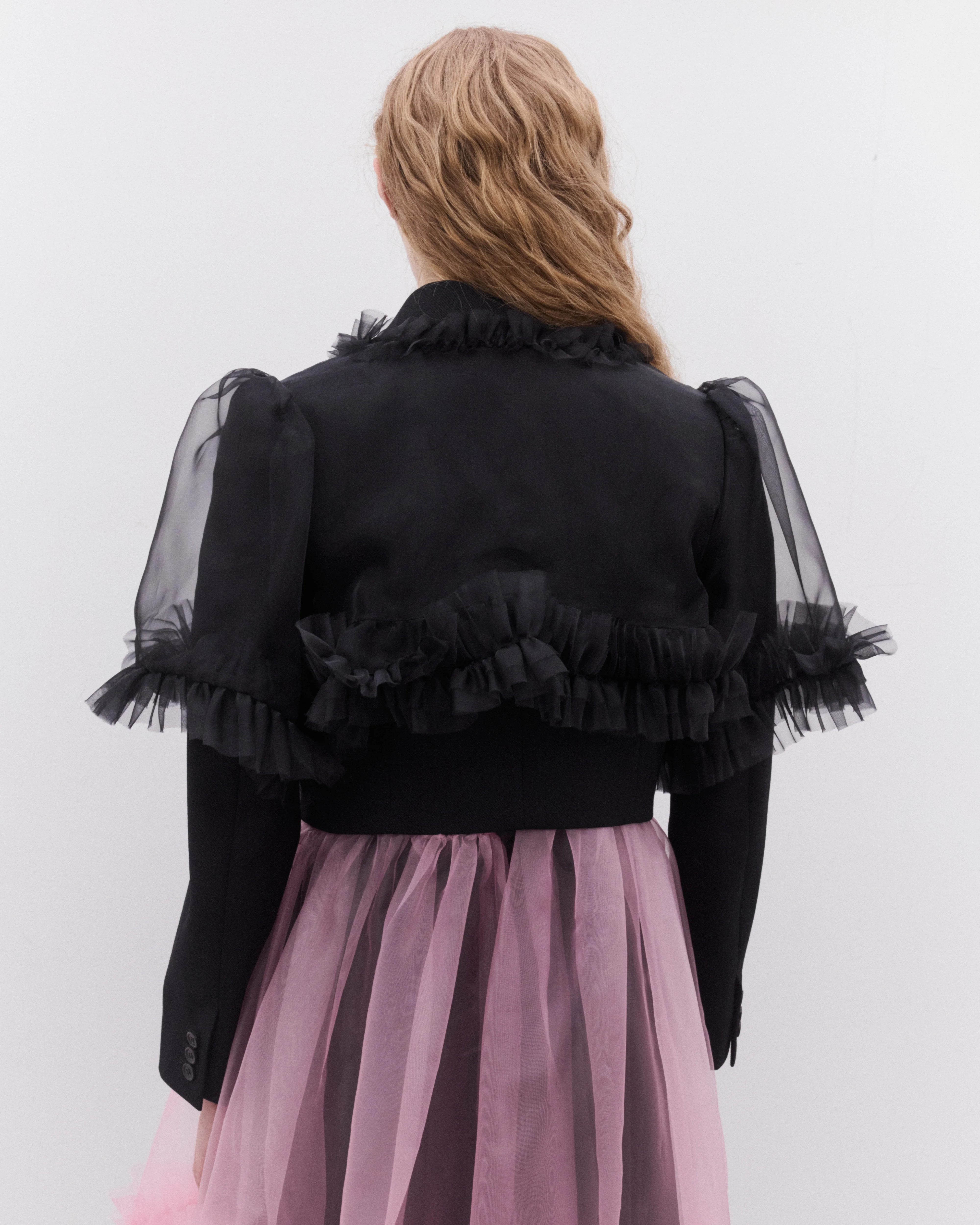 Noir Kei Ninomiya - Women’s Tulle Overlay Cropped Blazer - (Black) - Image 5