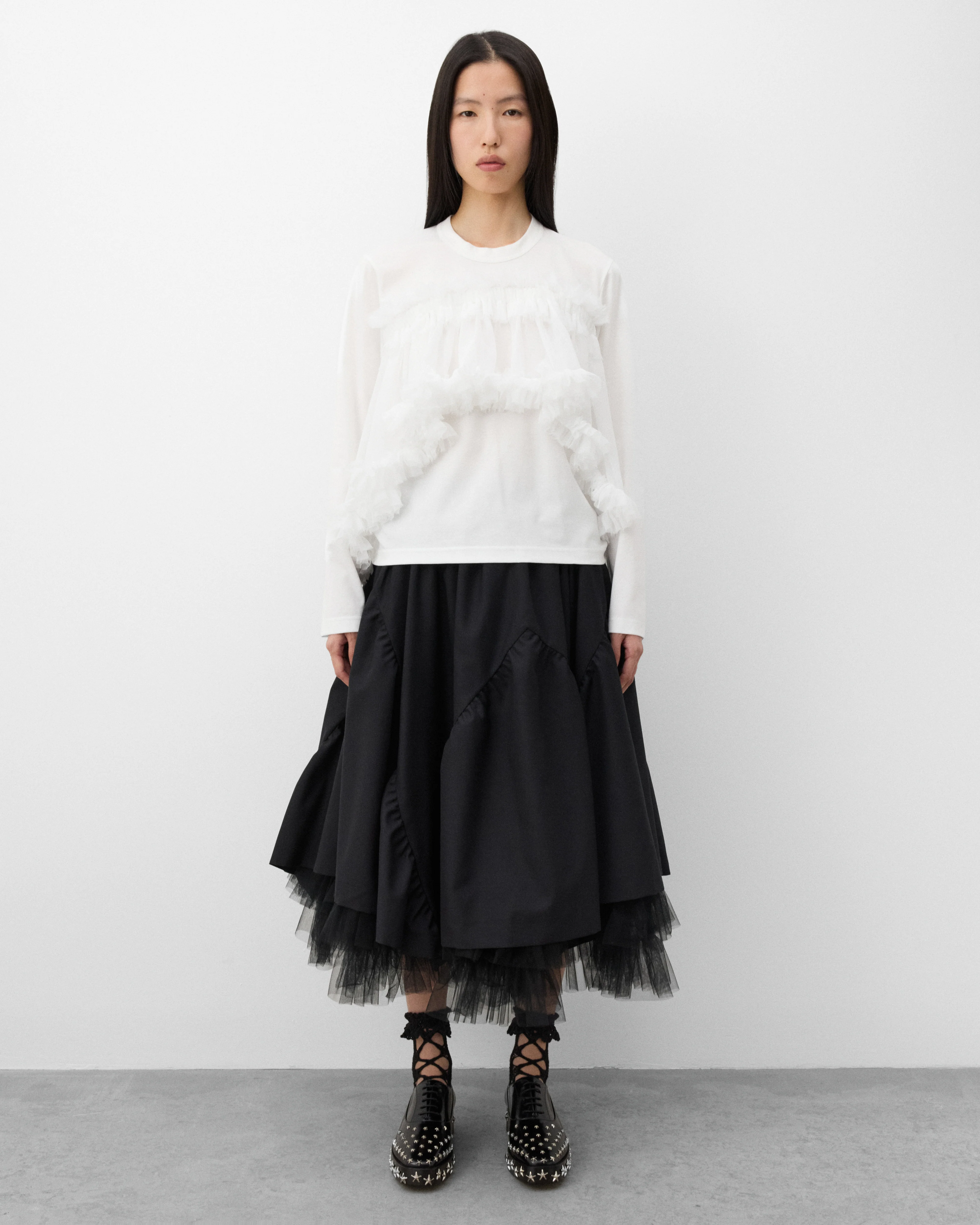 Noir Kei Ninomiya - Women's Tulle Long Sleeve T-Shirt - (White) - Image 6