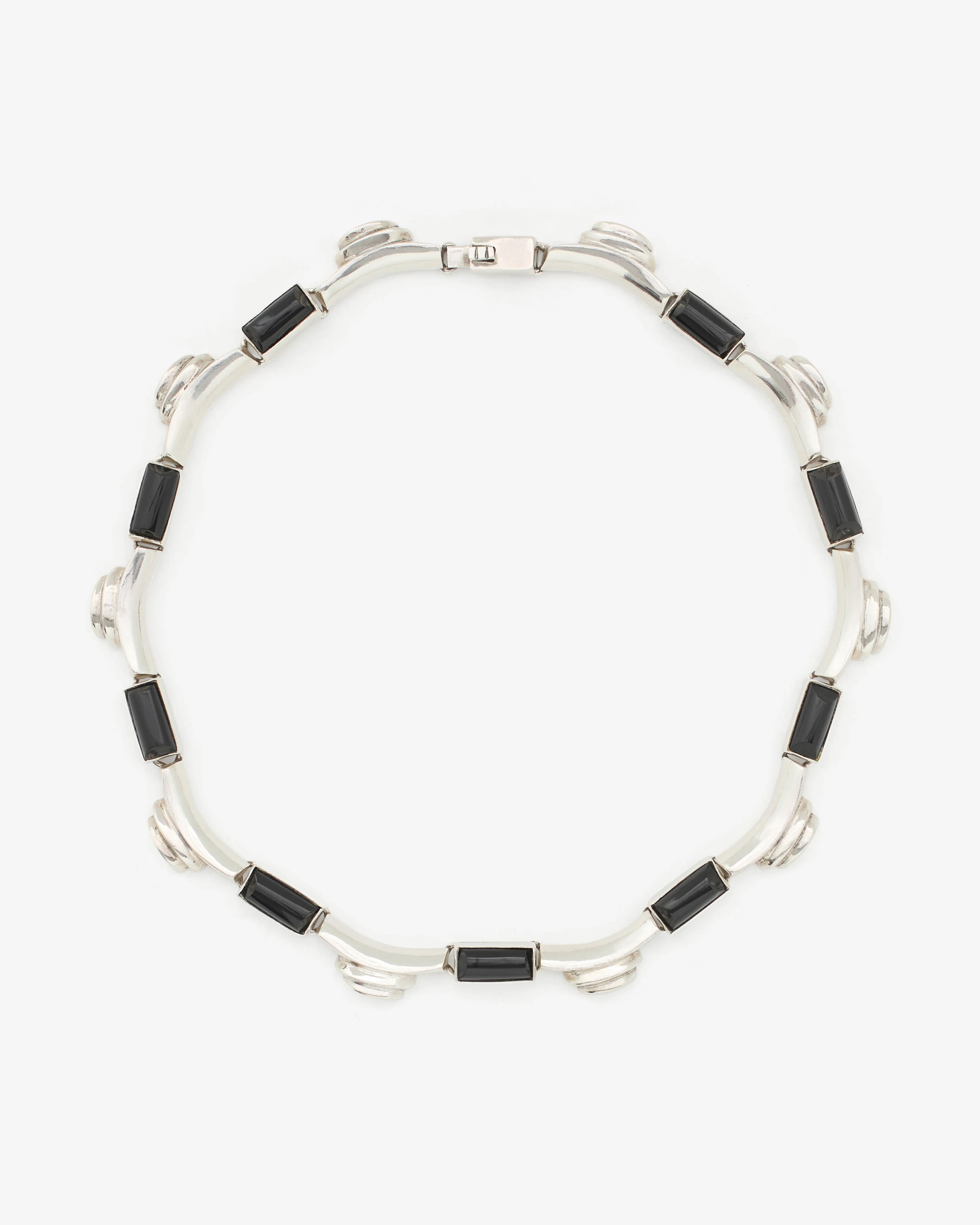 Old Jewelry - Onyx And Silver Chain - (Silver)