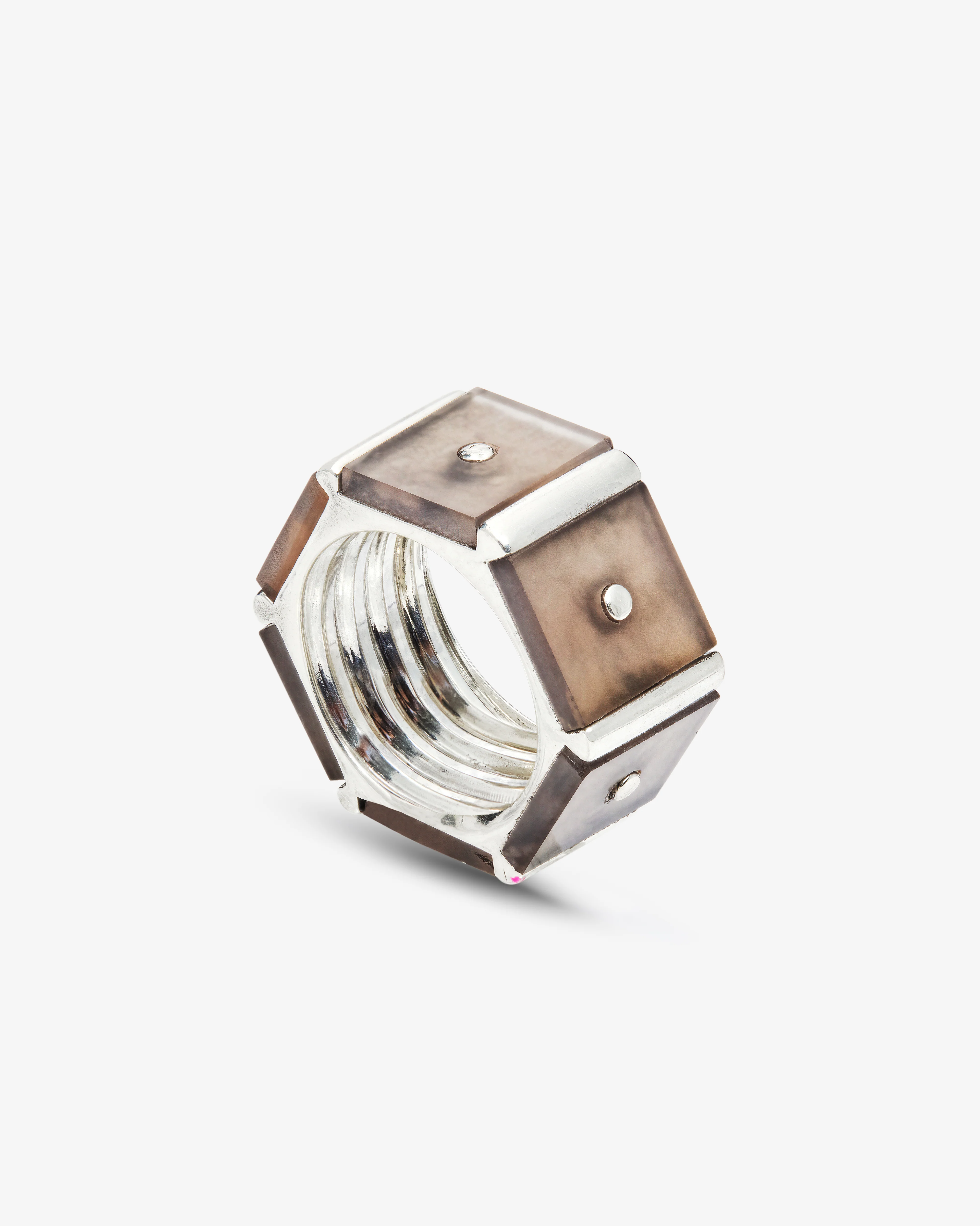 Olivia Nash - Hex Bolt Agate Ring - (Silver) - Image 2