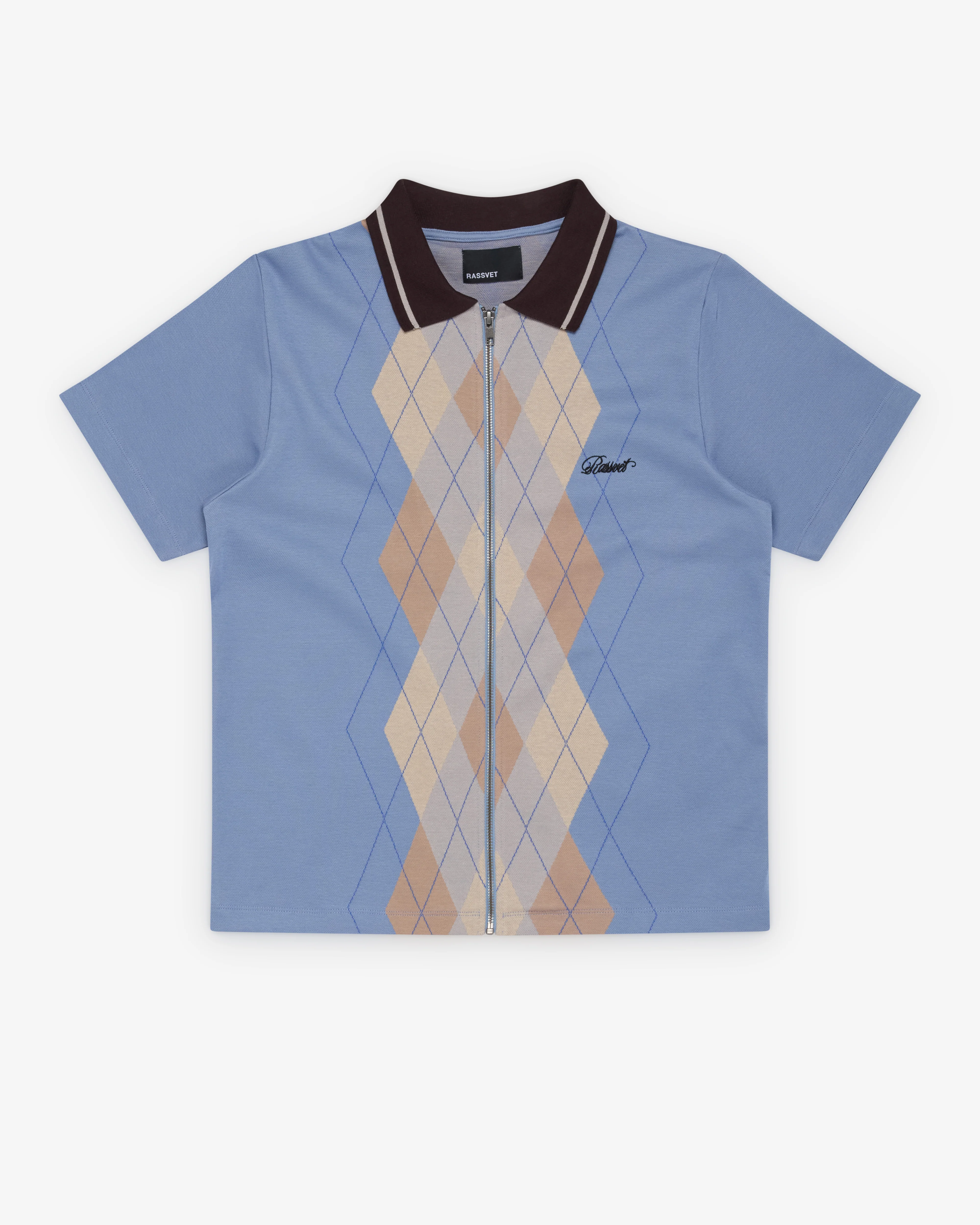 Rassvet - Men's Argyle Zip Polo Knit - (Blue)
