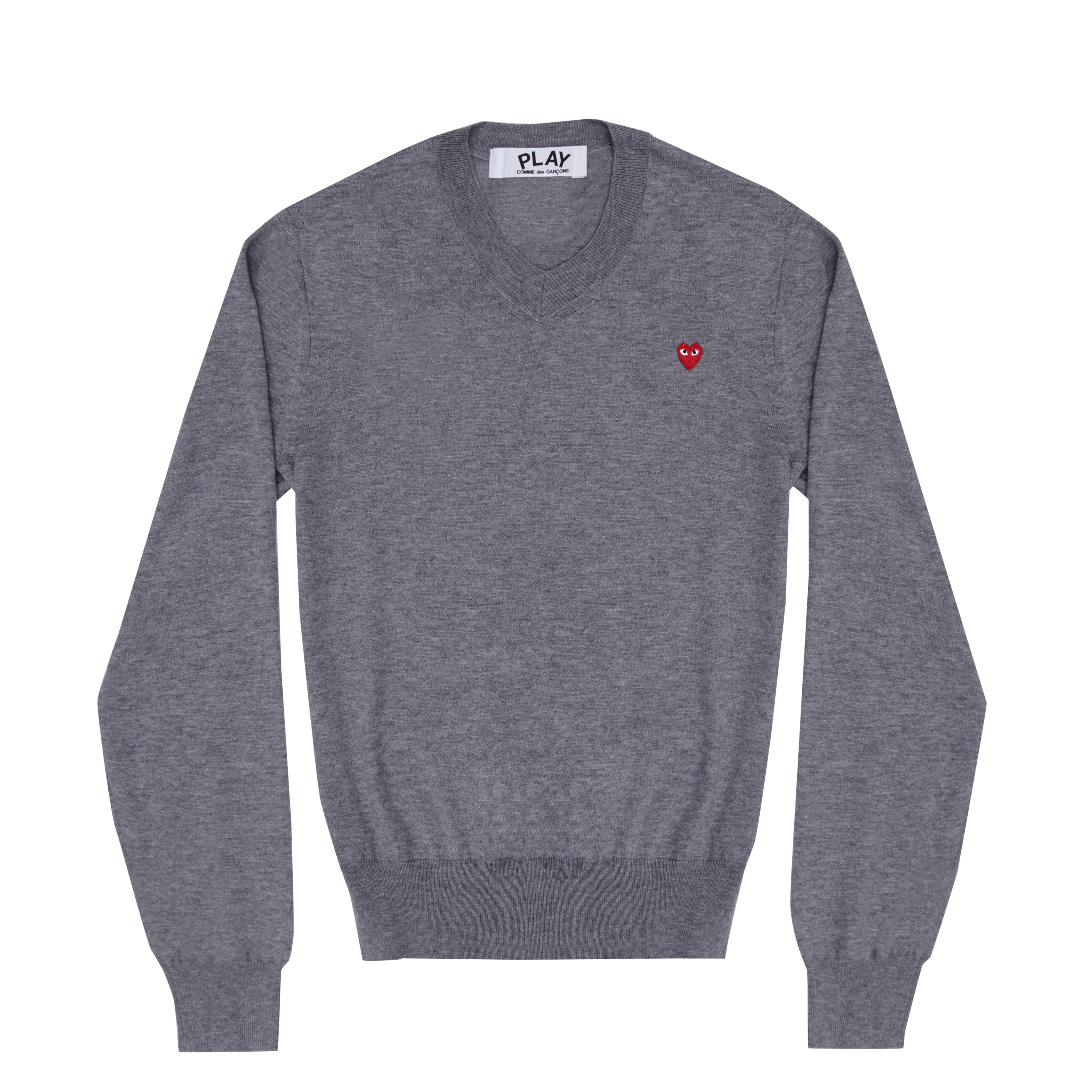 Play - Little Red Heart Cotton V-Neck Sweater - (Top Grey)