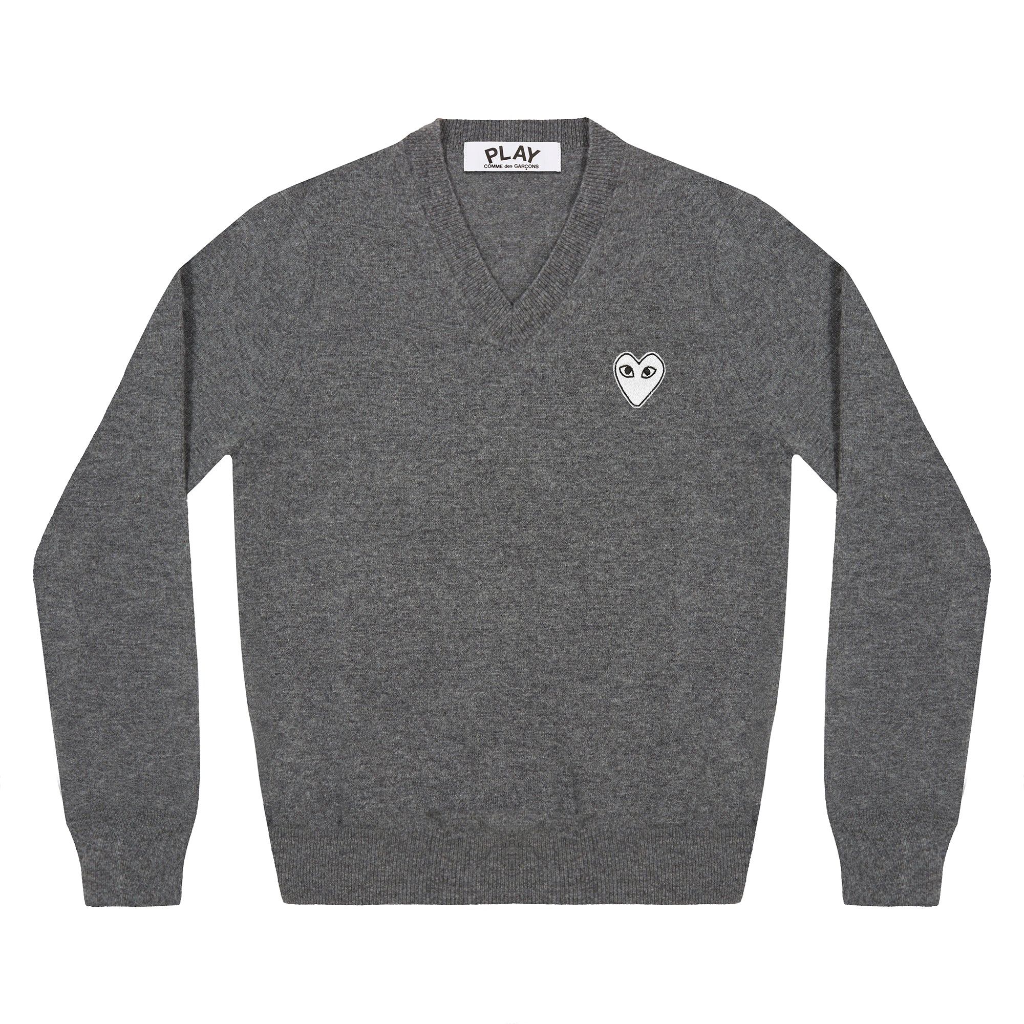 Play - White Heart V Neck Sweater - (Dark Grey)