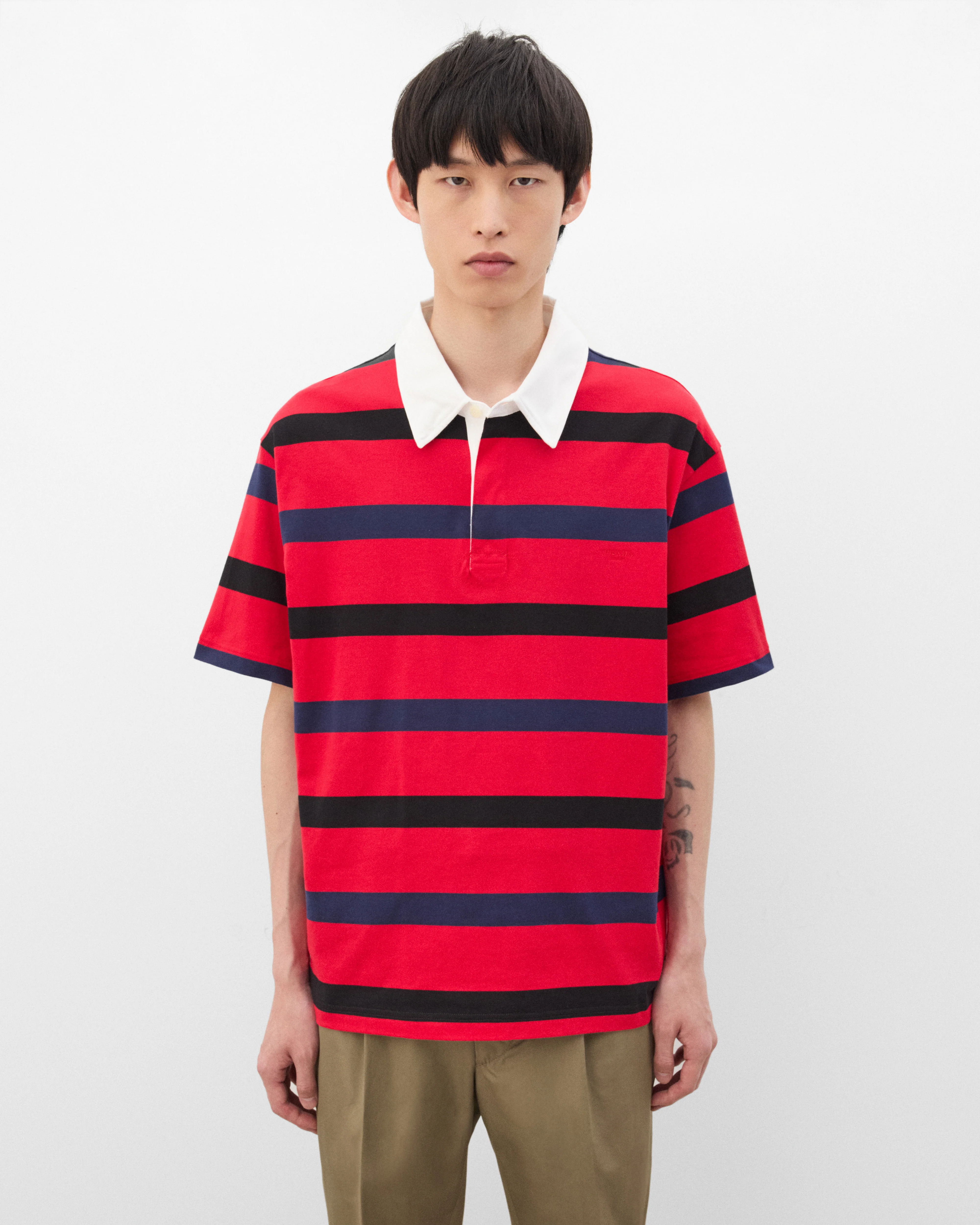 Prada - Men's Short Sleeve Polo Shirt - (Red/Blue) - Image 3
