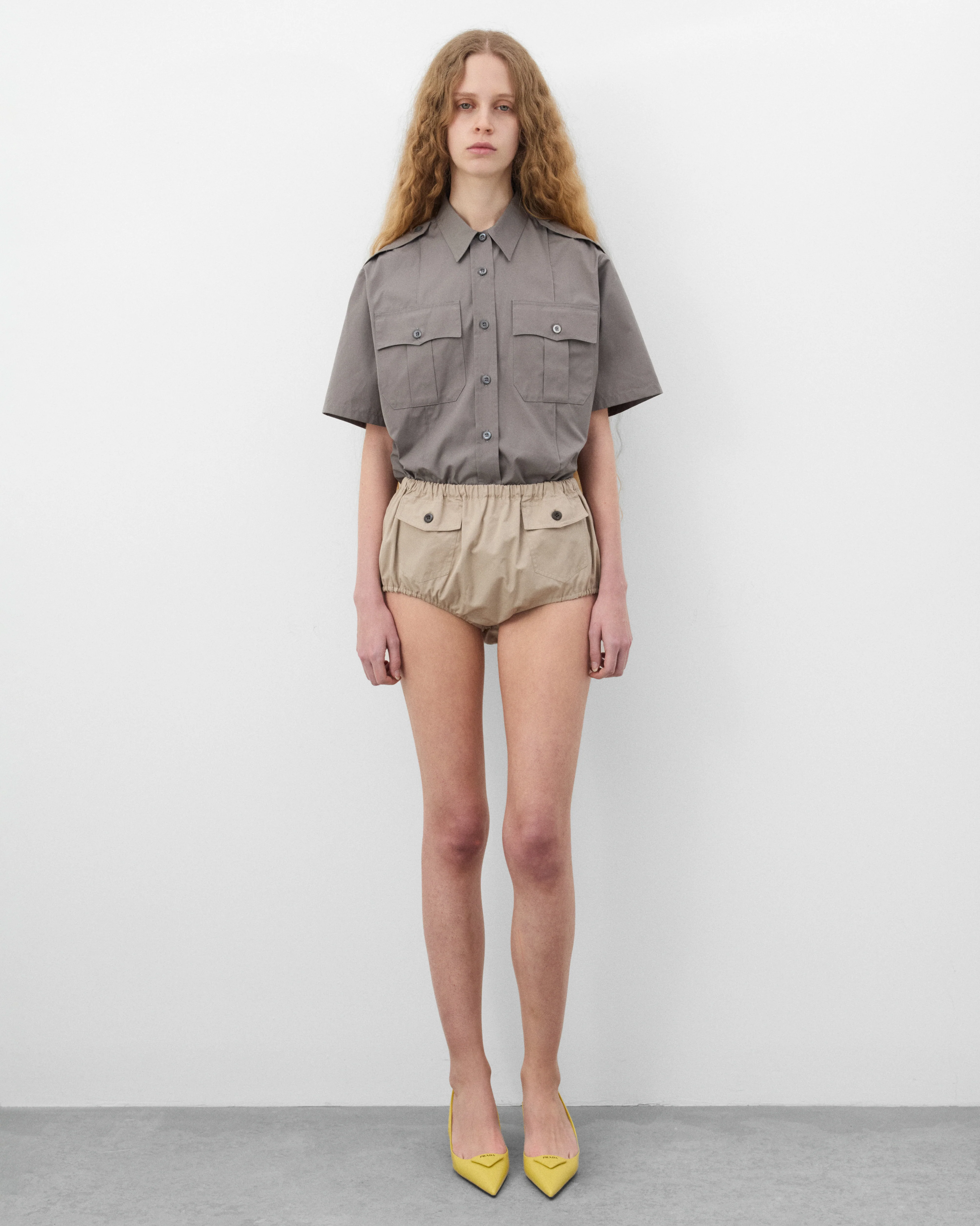 Prada - Women's Short Sleeved Poplin Shirt - (Iron Gray) - Image 6