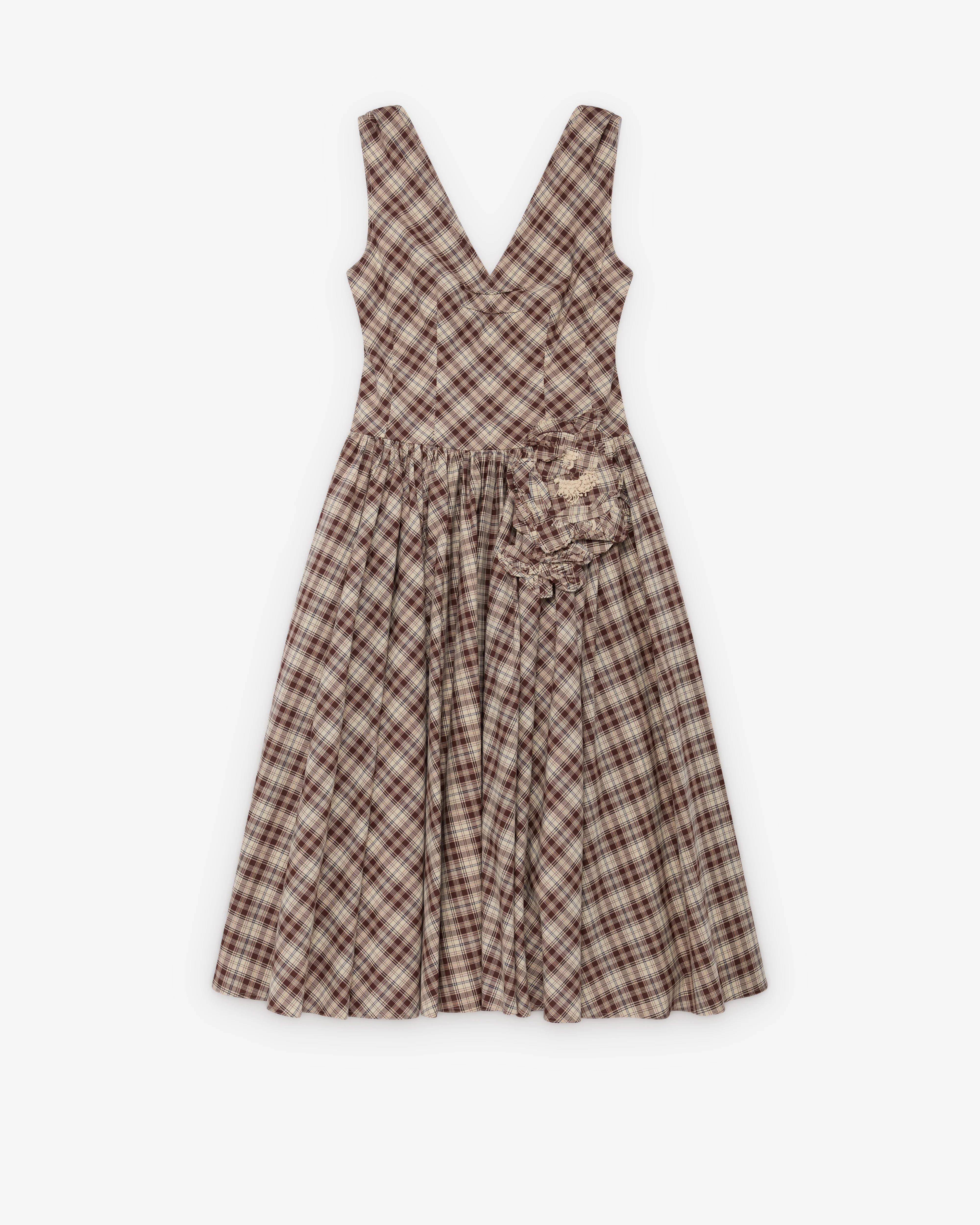 Prada - Women's Embroidered Flower Dress - (Brown Gingham)