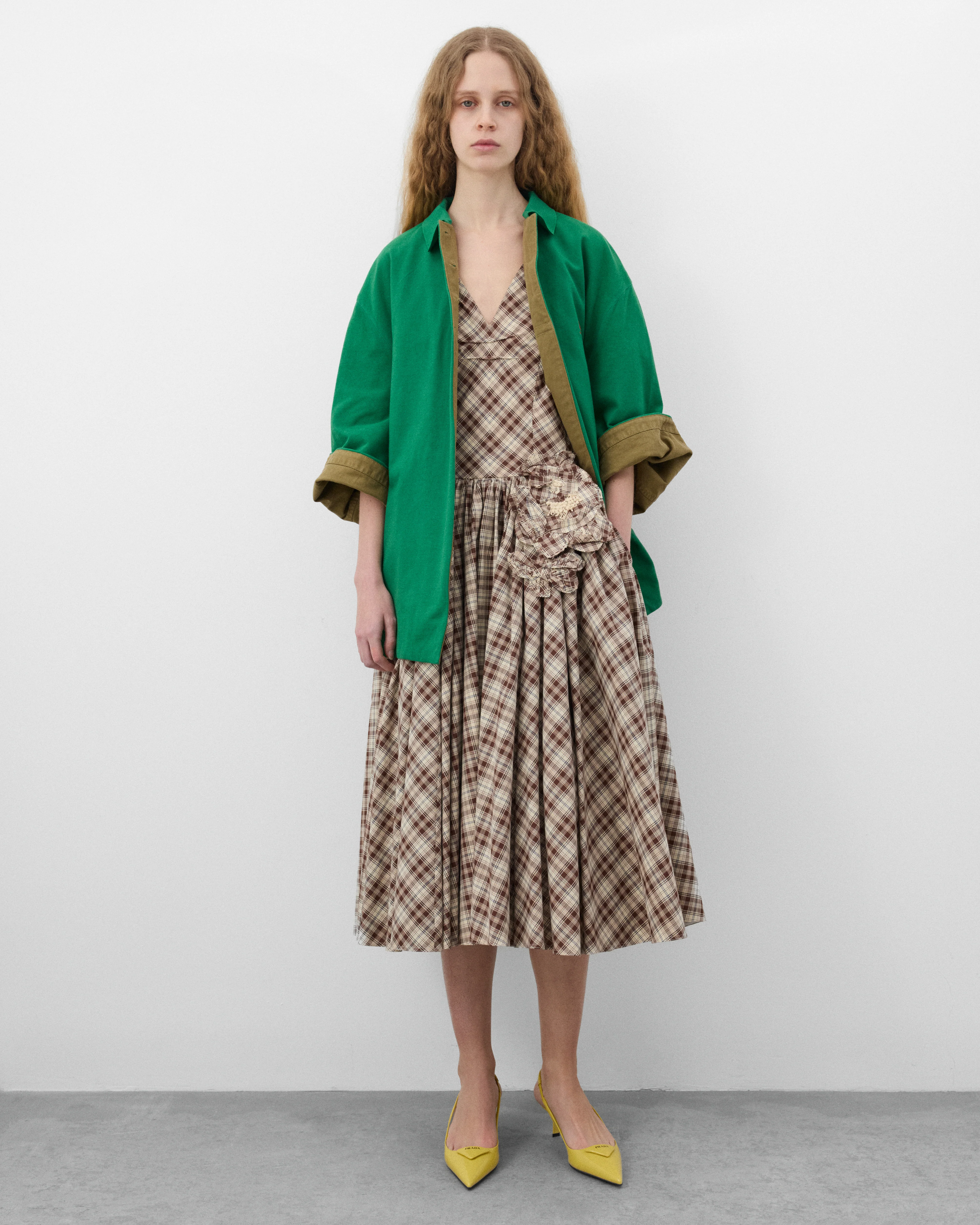 Prada - Women's Embroidered Flower Dress - (Brown Gingham) - Image 6