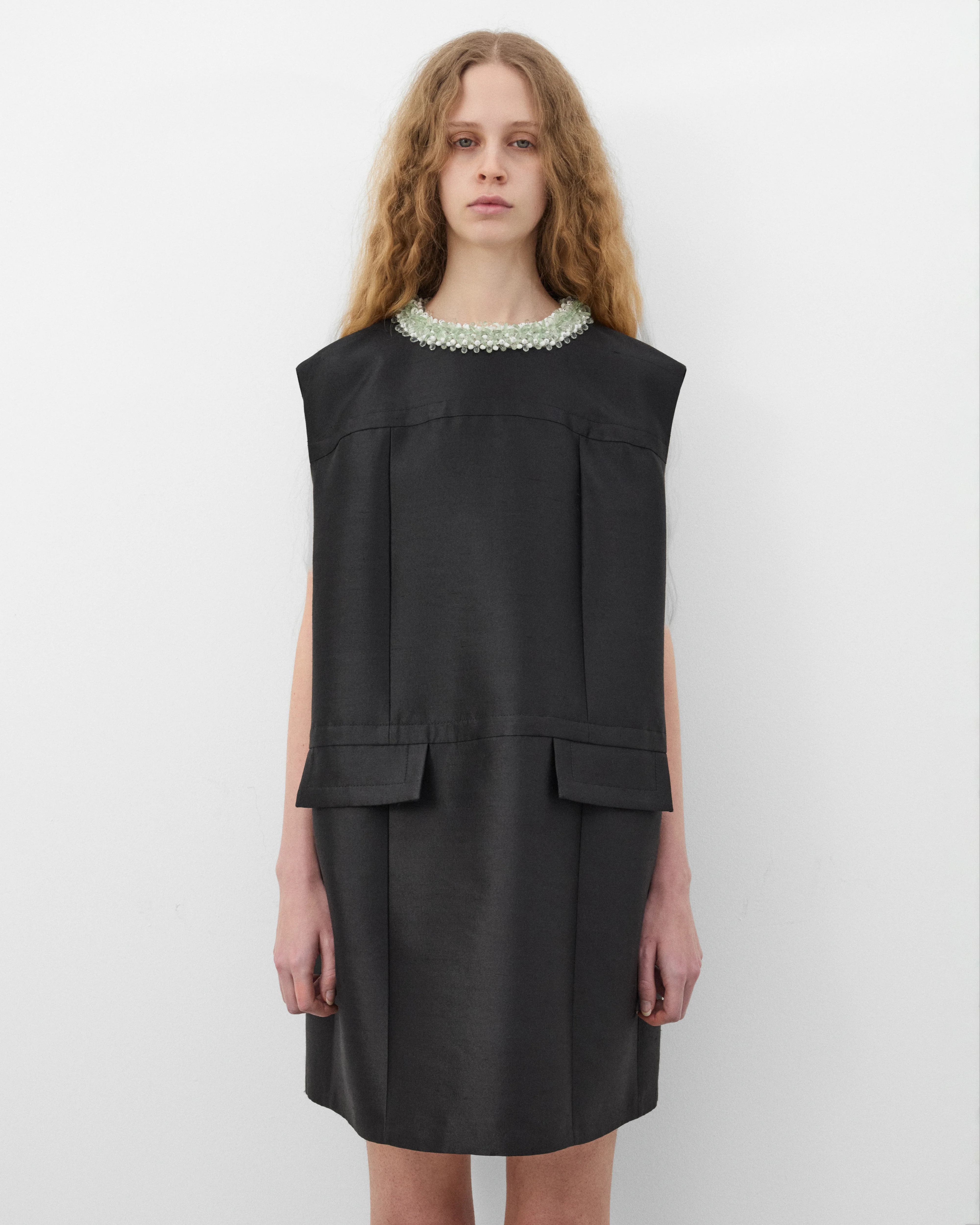 Prada  - Women's Embroidered Double Shantung Dress - (Black) - Image 3