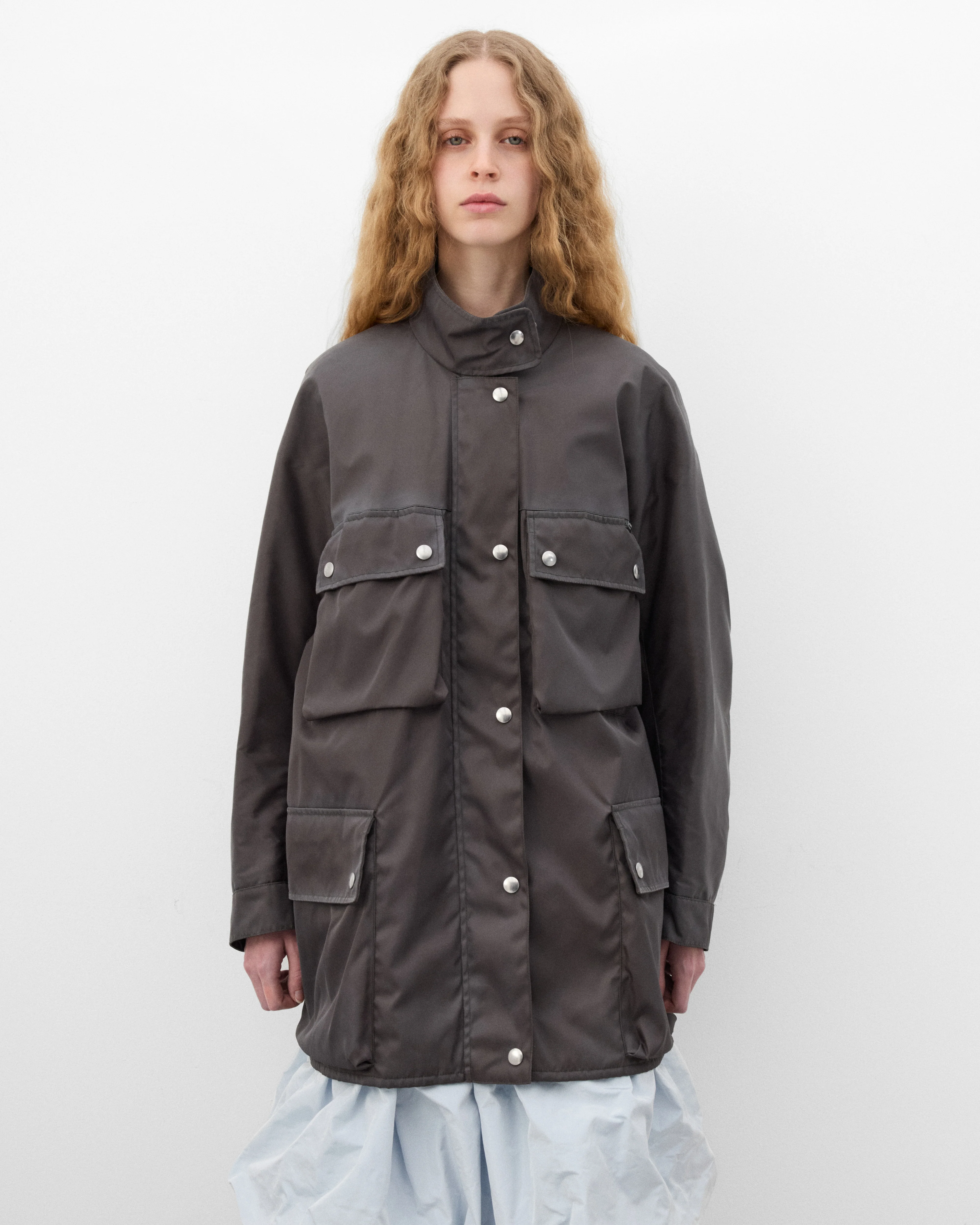 Prada - Women's Washed Re-Nylon Field Coat - (Lead Grey) - Image 3