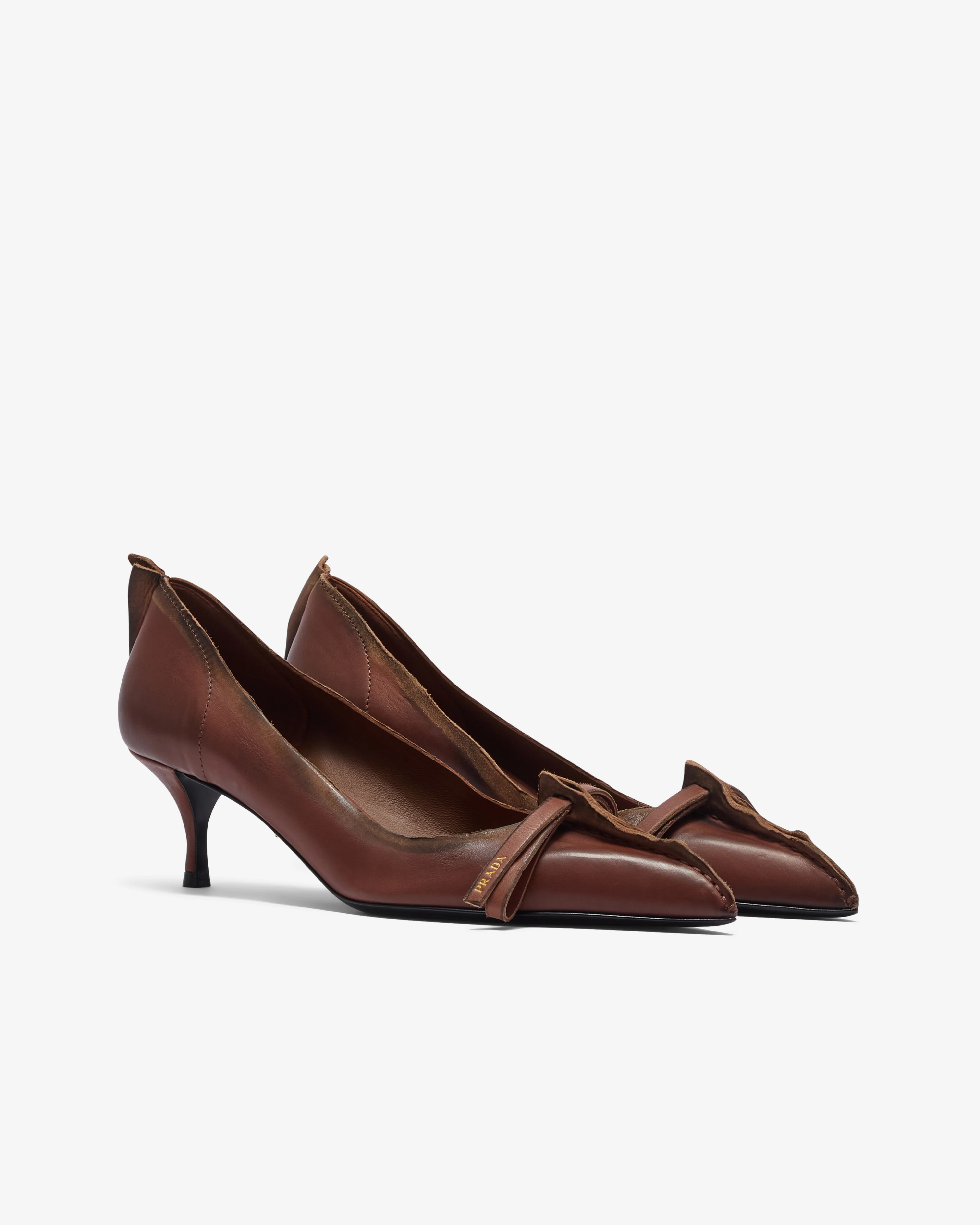 Prada - Women's Antiqued Leather Pumps - (Cocoa Brown) - Image 3