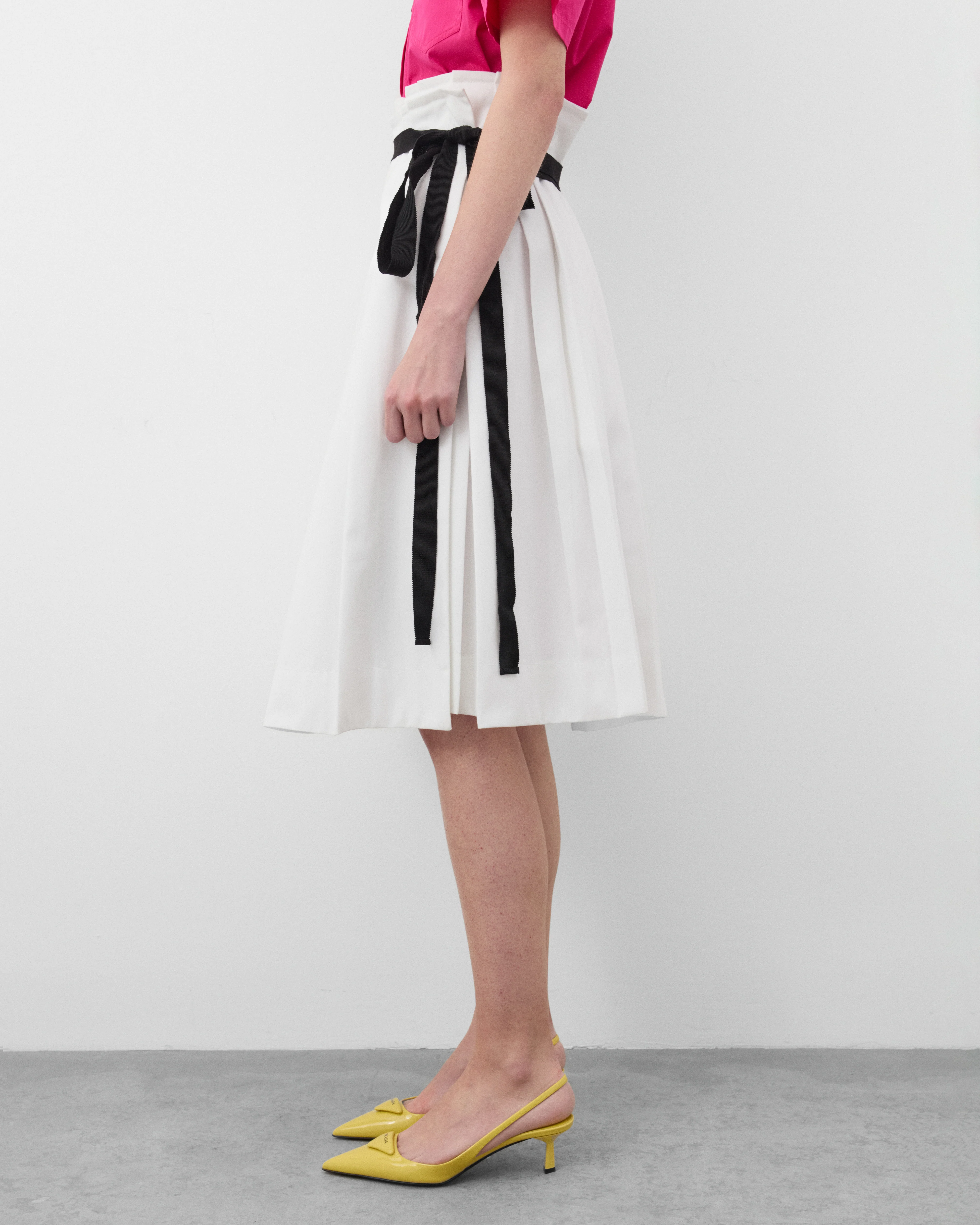 Prada - Women's Belted Gabardine Skirt - (White) - Image 4
