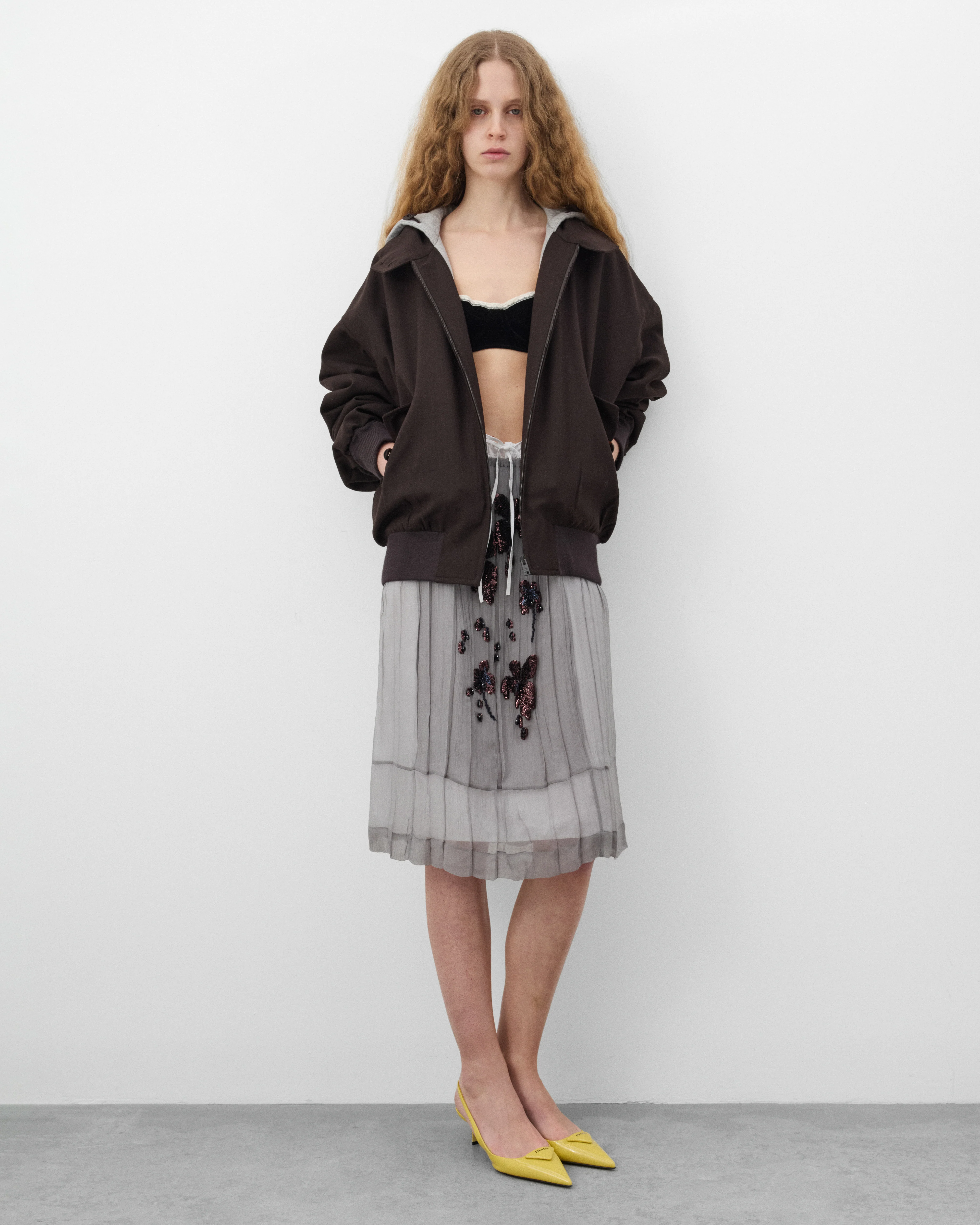 Prada - Women's Embroidered Chiffon Midi-Skirt - (Aluminum) - Image 6