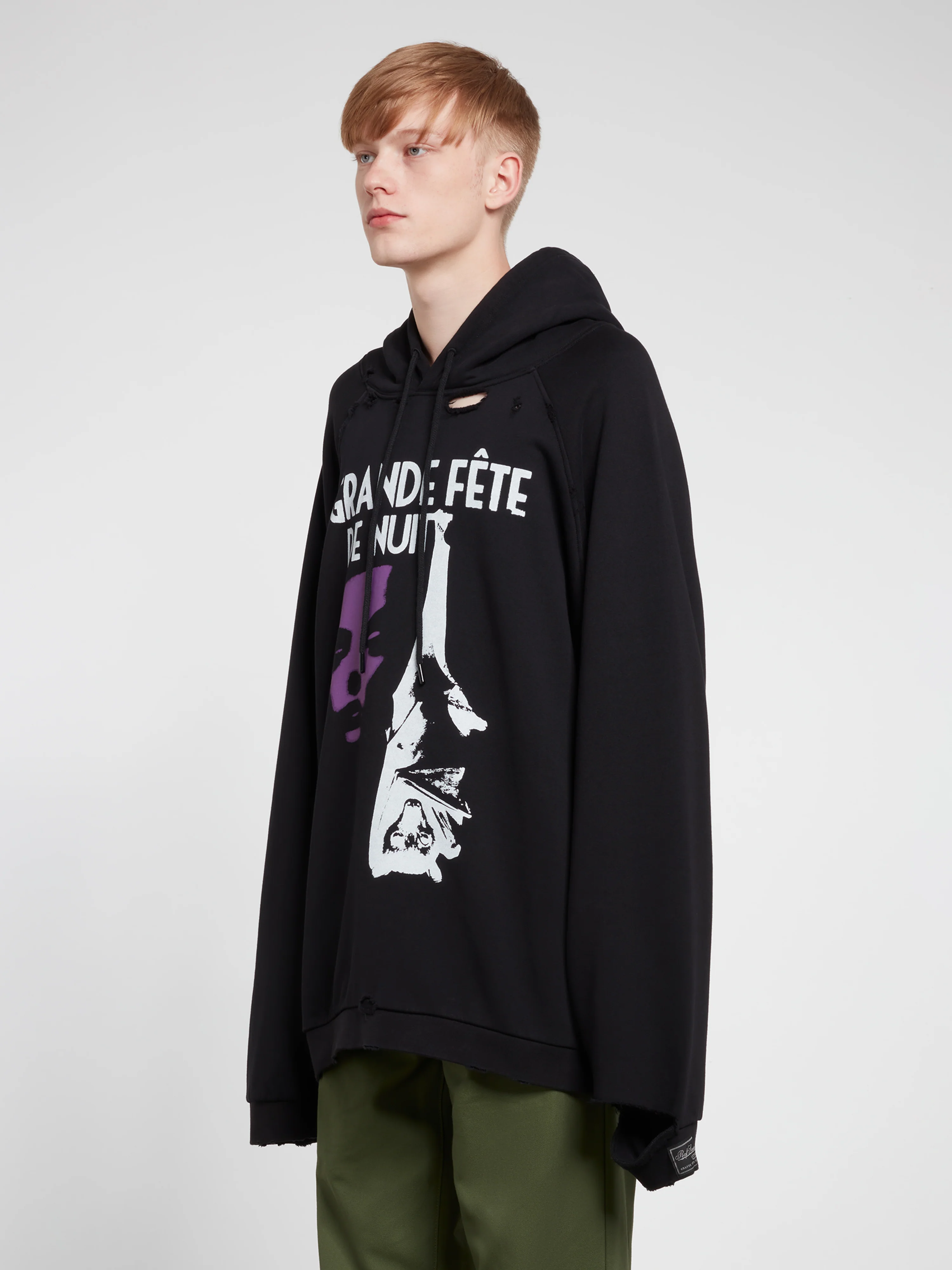 Raf Simons - Men’s Destroyed Oversized Grand Fete de Nuit Hoodie - (Black) - Image 3