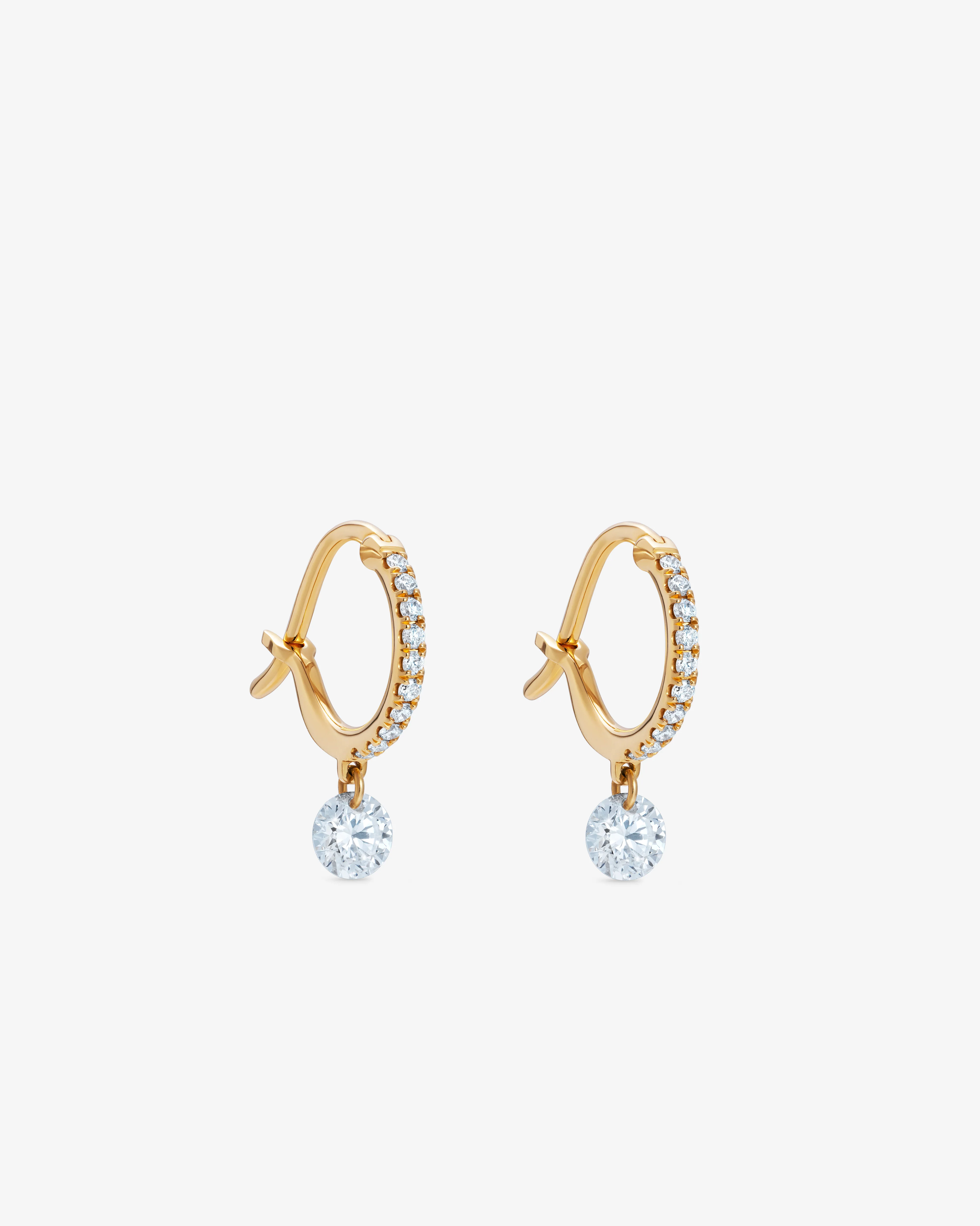 Raphaele Canot - Diamond Pave Mini Hoops with Set Free Diamonds - (Yellow Gold)