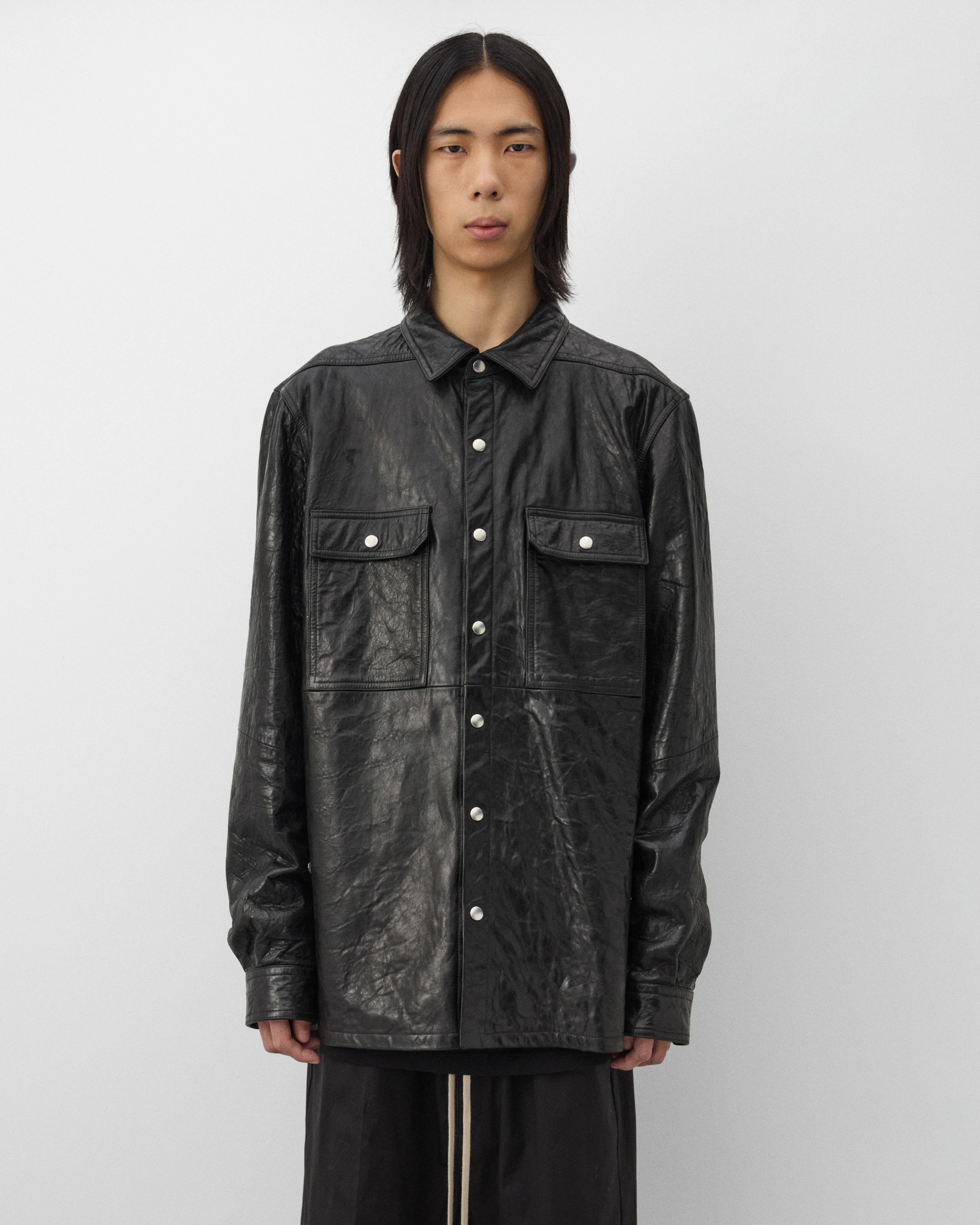 Rick Owens - Men's Leather Outershirt - (Black) - Image 3