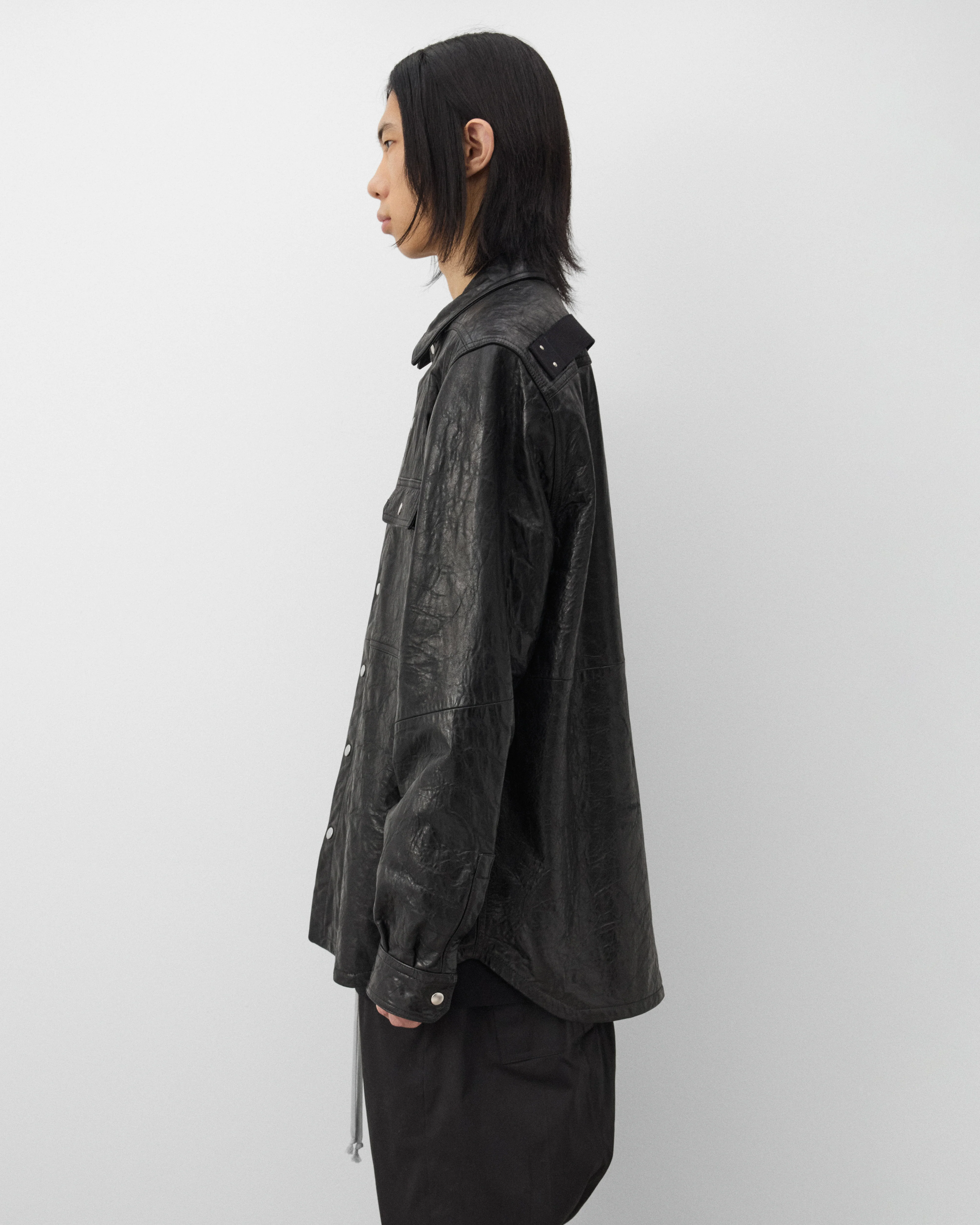 Rick Owens - Men's Leather Outershirt - (Black) - Image 4