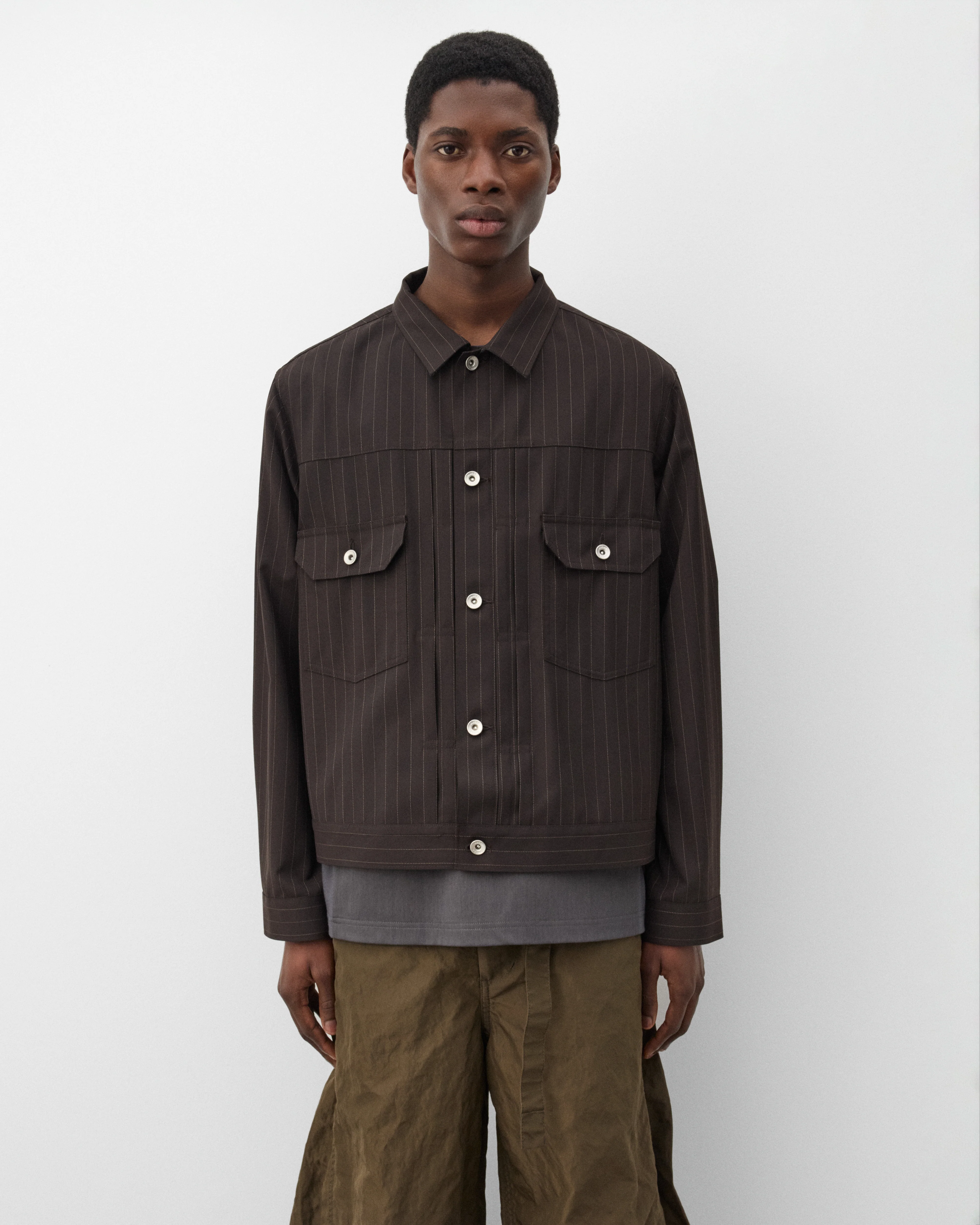 Sacai - Men's Chalk Stripe Jacket - (Brown Stripe) - Image 3